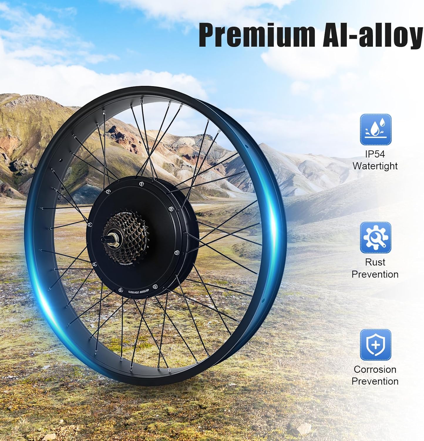 1500W 48V E-Bike Conversion Kit - 26" Rear Wheel Motor for Fat Tire Bicycles