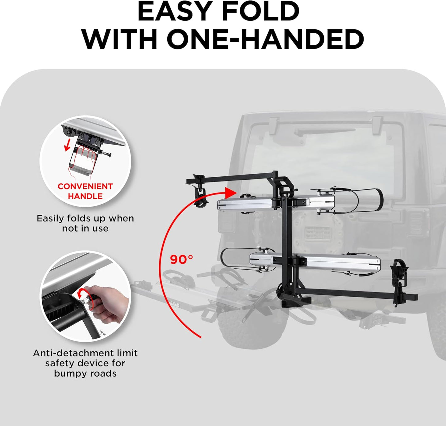 200 LB Capacity Heavy Duty Offroad Ebike Rack – 2 inch Hitch, Anti-Wobble, Folding, Fat Tire Compatible for SUV Truck RV