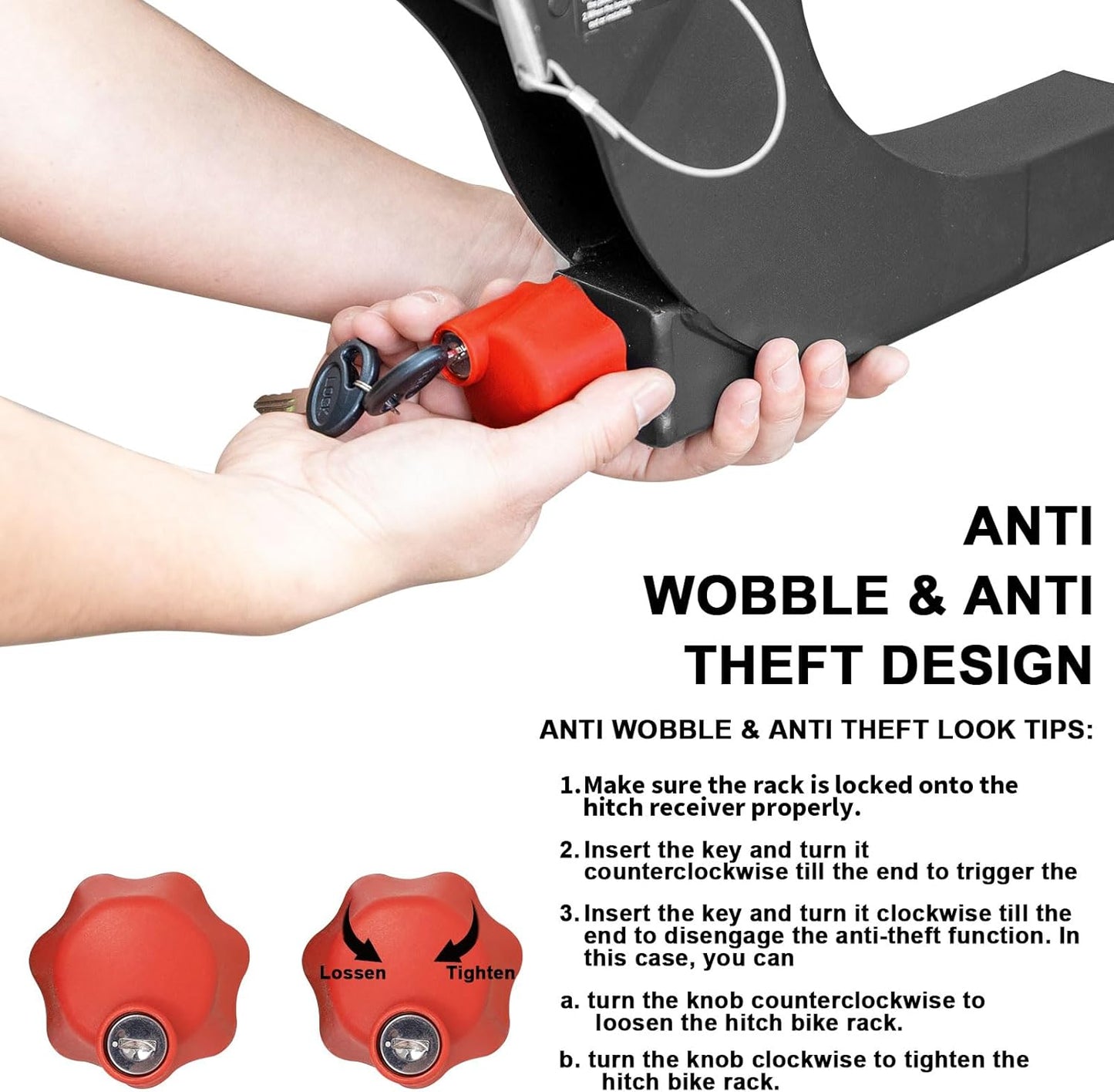 160 lbs 2 E Bike Rack Hitch Mounted – Wobble Free Smart Tilting Folding Electric Bike Racks with Lock, 2" Hitch, Fits 5.5" Fat Tires for Car SUV Trucks