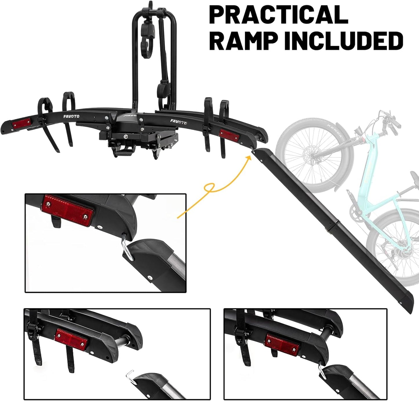 200 lbs Bike Rack for Car with Ramp – 2-Bike Hitch Mount for E-Bikes, Foldable & Tilt-Back, Fits 2" Receiver SUV Truck