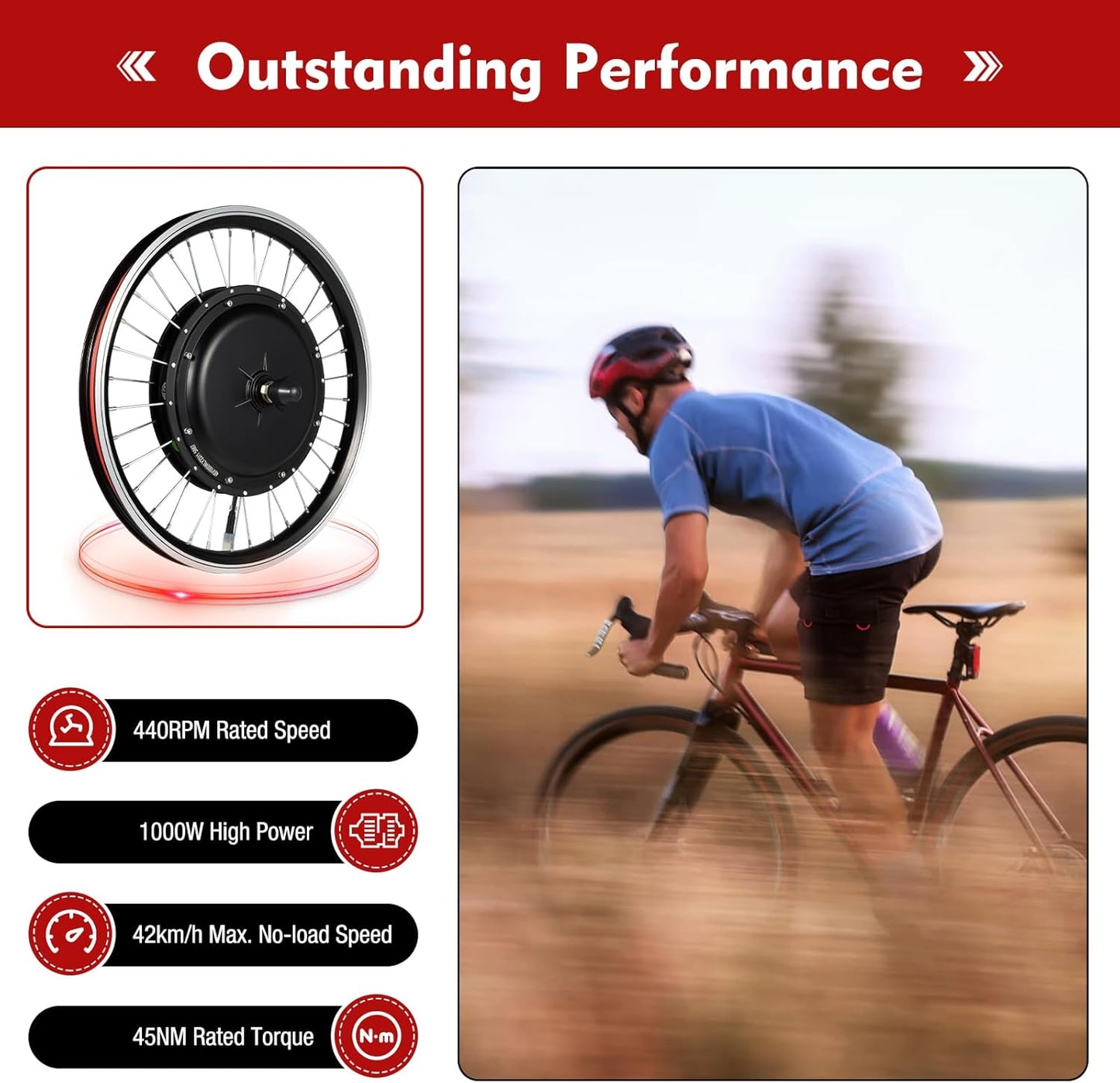 1000W E-Bike Conversion Kit - Rear Wheel for 28"/29"/700C with 5-Speed, Display & PAS | 264 lbs Capacity