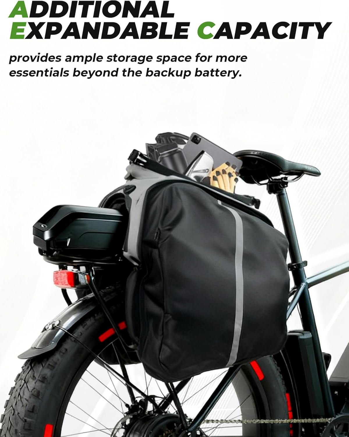 40L Ebike Battery Bag - Waterproof Hard Shell Rear Rack Bag with Reflective Strips & Shoulder Straps for E-Bikes