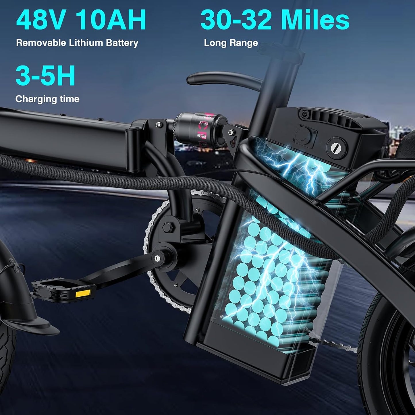 Electric Bike for Adults and Teens 14" Foldable Mini Electric Bicycle 520W-560W Motor 20-24MPH 32 Miles Range 48V 10Ah Battery 3-Level Pedal Assist UL 2849 Certified