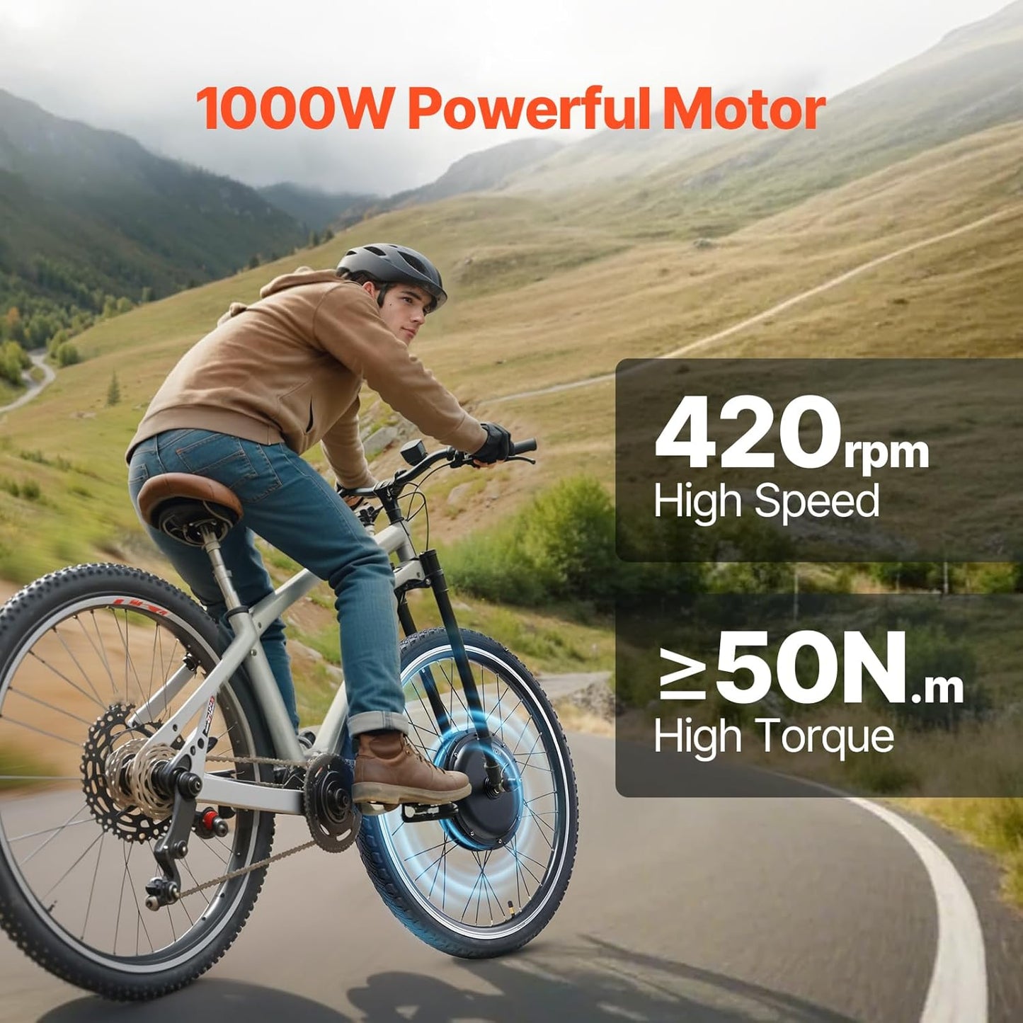 1000W Electric Bike Conversion Kit with LCD & PAS - 48V Front Hub Motor