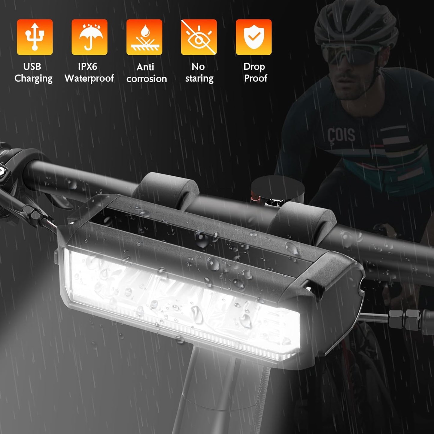 High Lumens Super Bright Bike Light for Night Riding, USB Rechargeable Bicycle Headlight, Waterproof Bike Headlight & Taillight Set for MTB Off-Road & Commuting Cycling