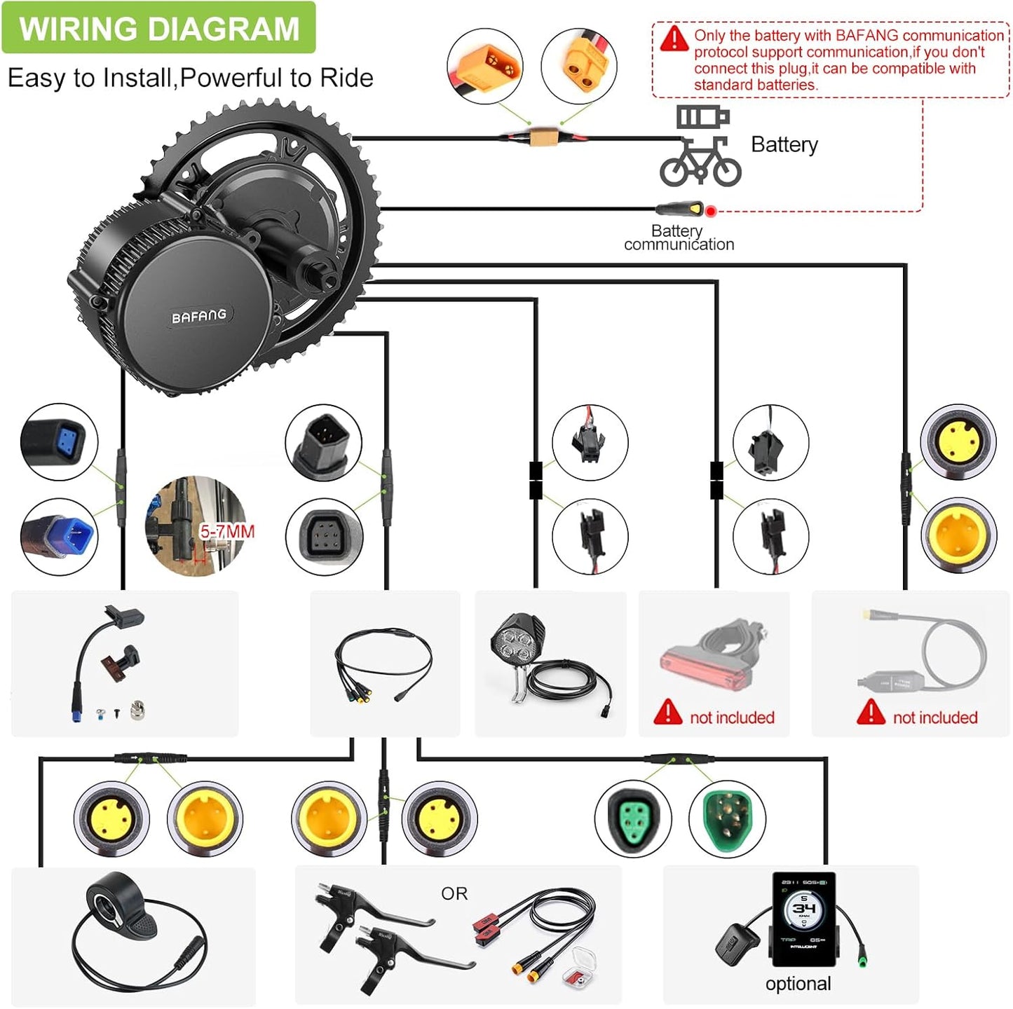 BAFANG BBS02 48V 750W Mid Drive E-Bike Conversion Kit with Chainring & LCD Display (No Battery) | Mid Motor E-Bike Kits