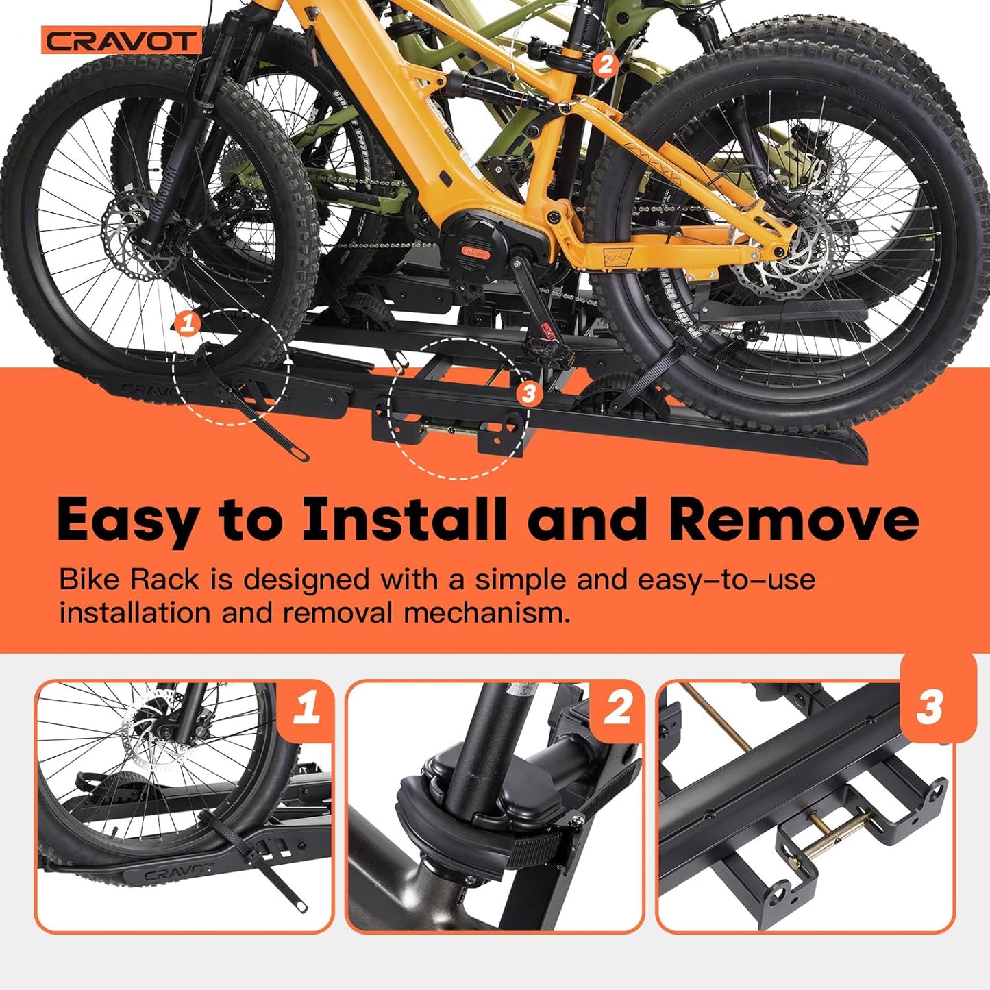 CyberRack S3 E-Bike Rack - 300 lbs Capacity, Tow Hitch 3-Bike Carrier for Heavy Electric & Fat Tire Bikes | Folds Up When Not In Use