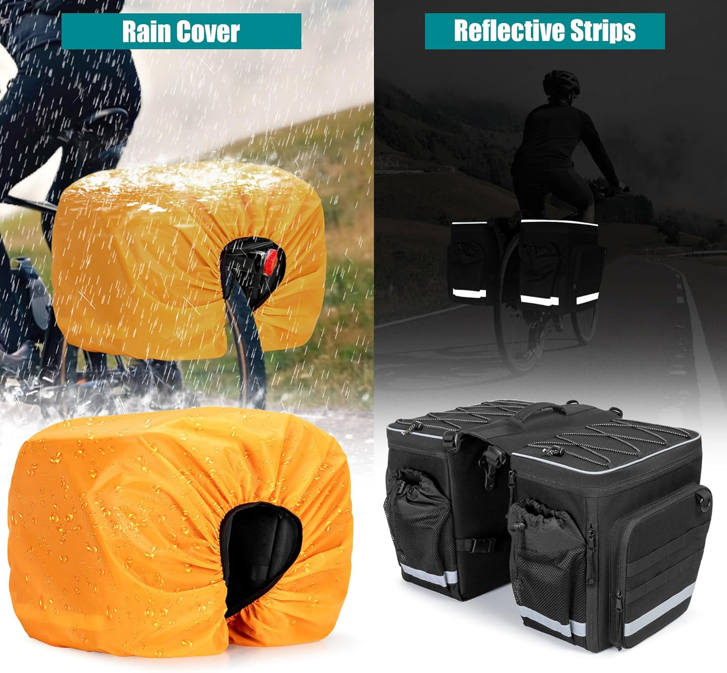 50L Bike Panniers with Rain Cover - Expandable Waterproof Bicycle Saddle Bag, Multi-Pocket Bike Luggage for Commuting & Touring