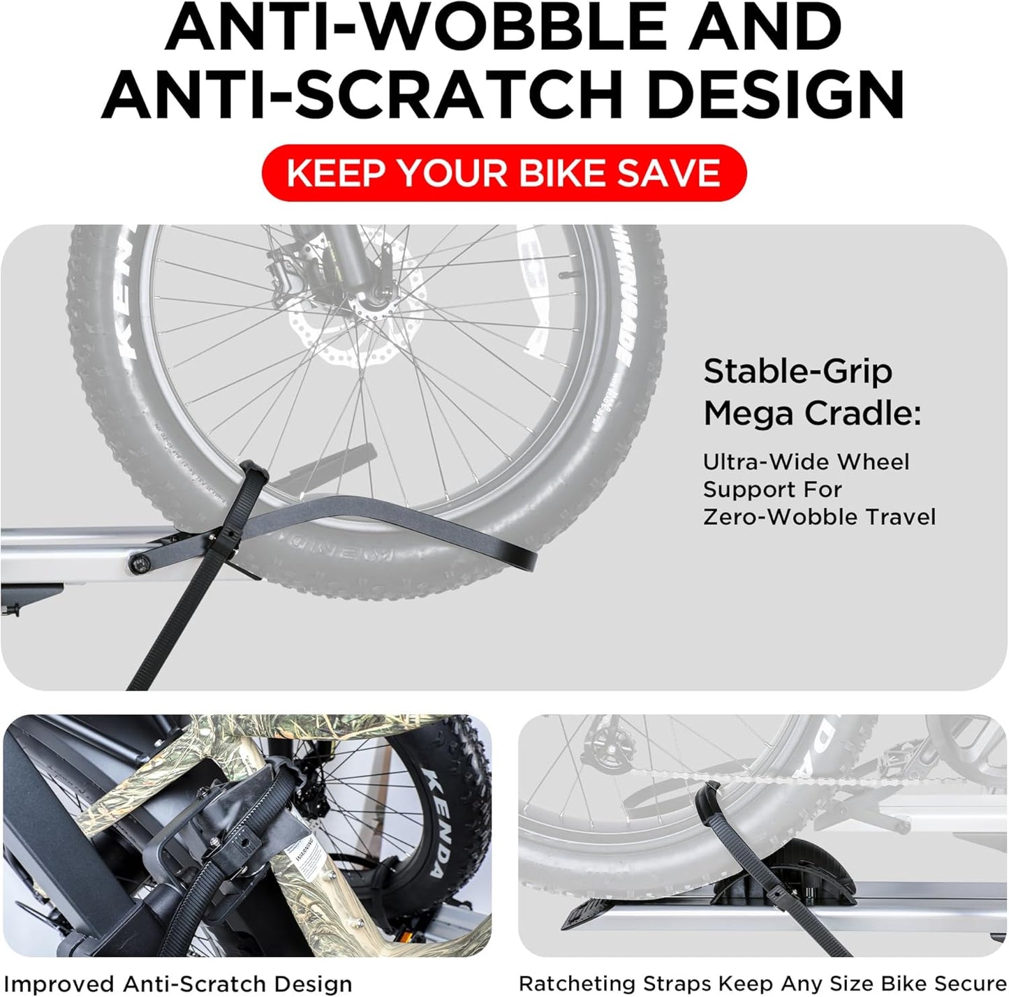 200 LB Capacity Heavy Duty Offroad Ebike Rack – 2 inch Hitch, Anti-Wobble, Folding, Fat Tire Compatible for SUV Truck RV