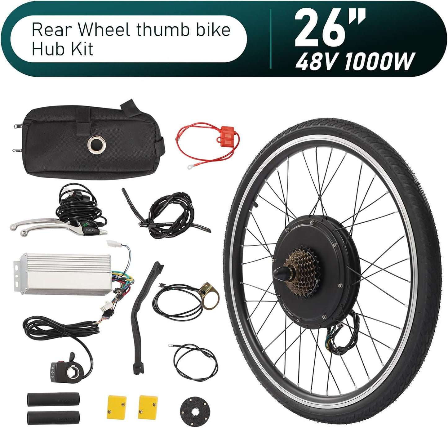 48V 1000W Electric Bike Conversion Kit - 26" Rear Hub Motor with Thumb Throttle & Pedal Assist (PAS) | Complete E-Bike Kit for 26 Inch Bikes