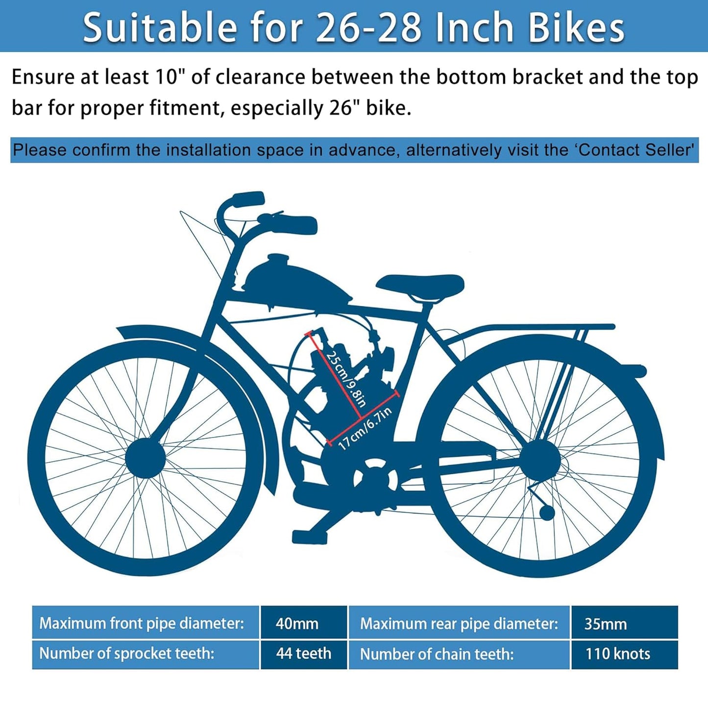 80cc Motorized Bike Kit - 2 Stroke Gas Engine Conversion for 26-28" Bikes (Silver)