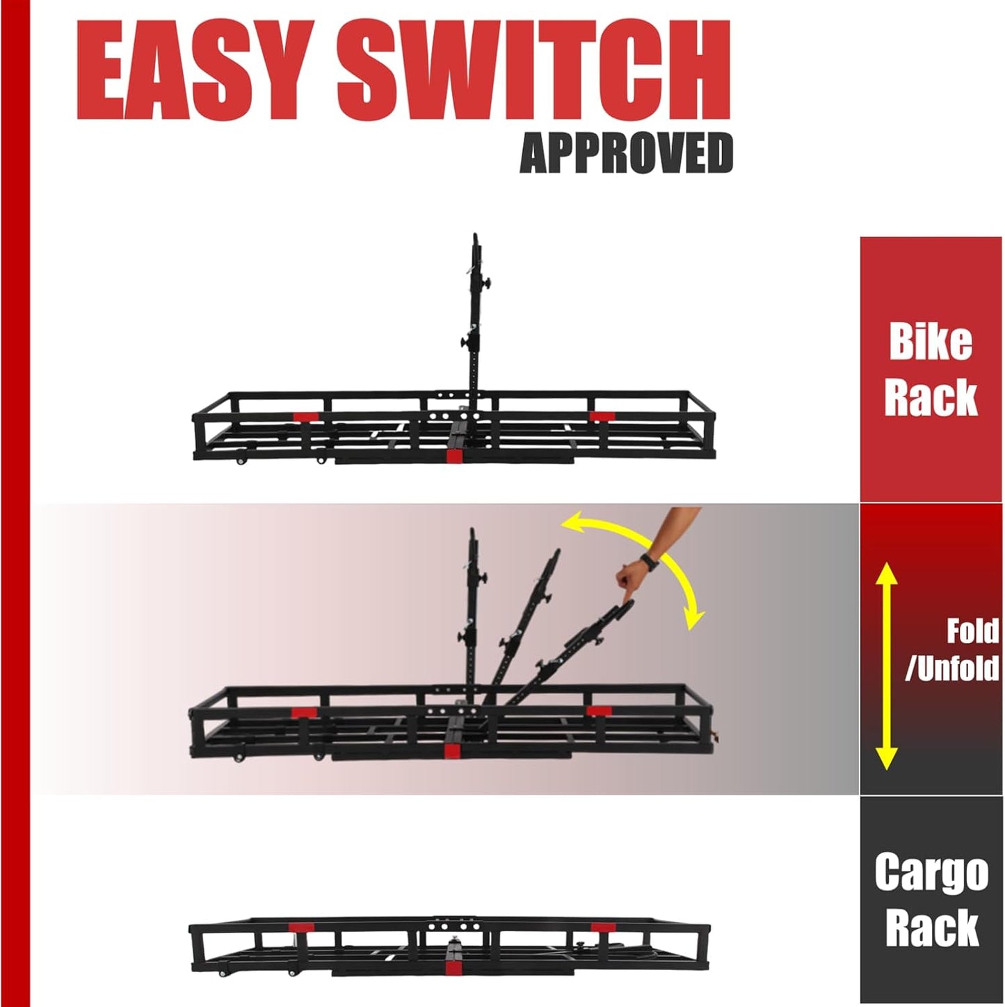 Hitch-Mount Ebike Rack Heavy-Duty – Fits 2 Electric Fat-Tire Mountain Bicycles, 2" Receiver for Car SUV Truck RV Minivan, Red with Cargo Carrier