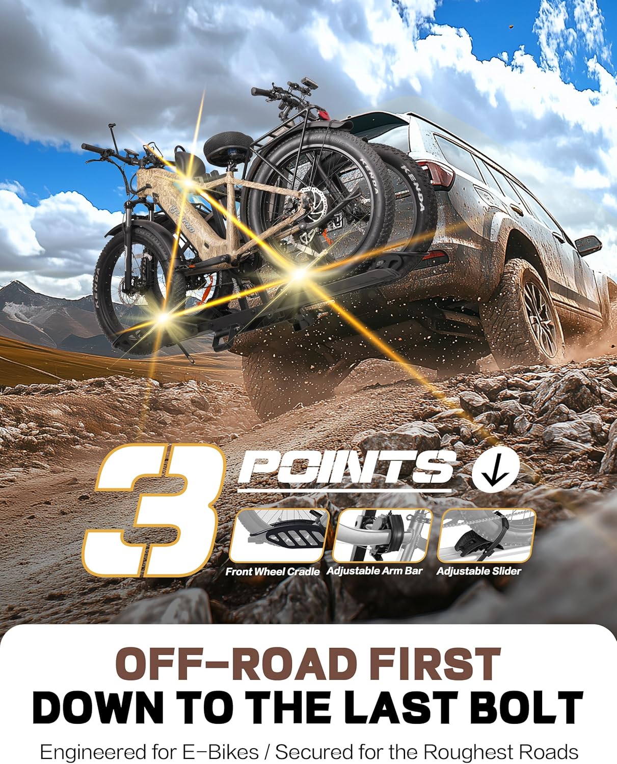 E-Bike Rack with Ramp – 200 lbs Capacity Hitch 2 Bike Rack, Foldable Platform Carrier for Cars Trucks SUVs Minivans, Up to 5" Fat Tire, 2" Receiver