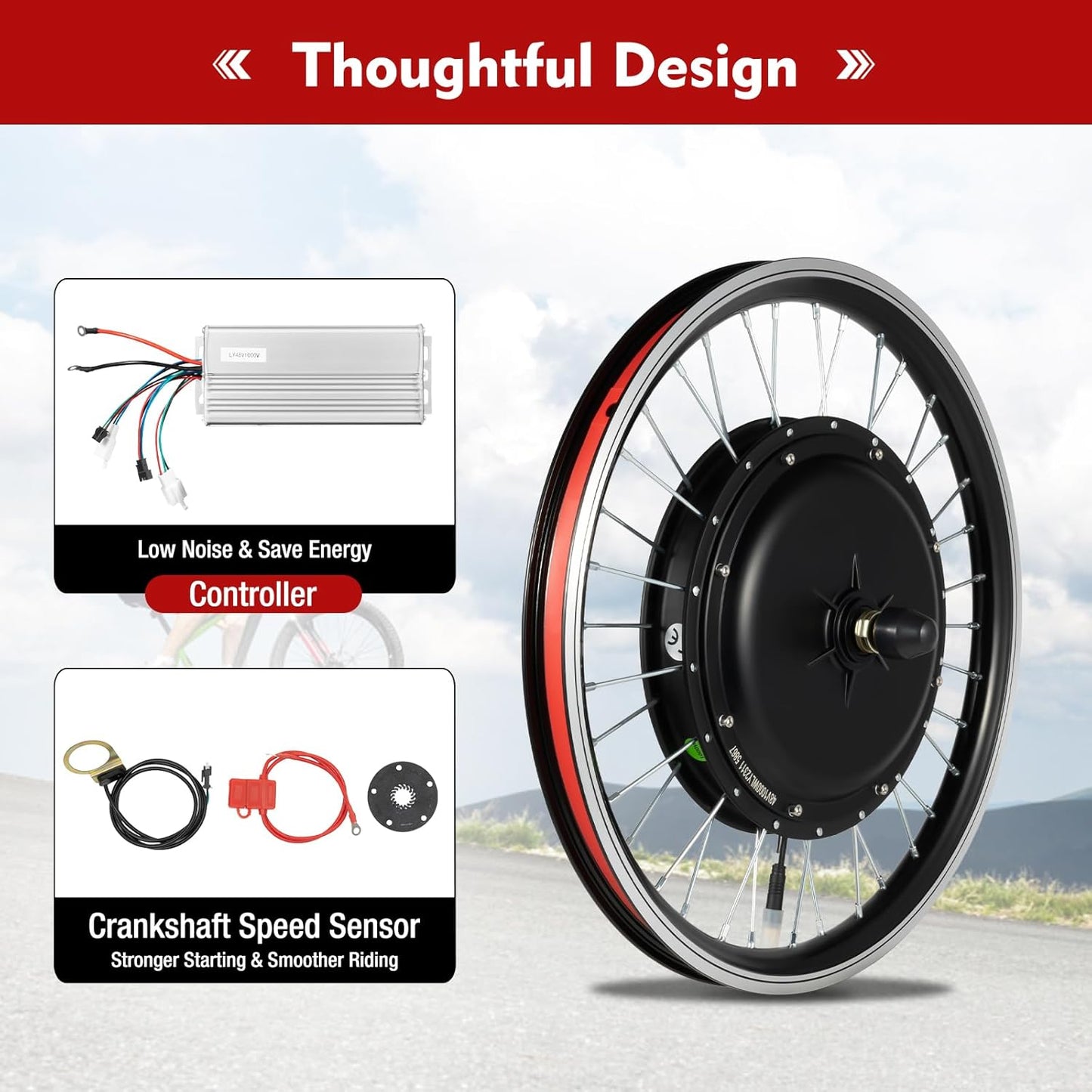 1000W E-Bike Conversion Kit - Rear Wheel for 28"/29"/700C with 5-Speed, Display & PAS | 264 lbs Capacity