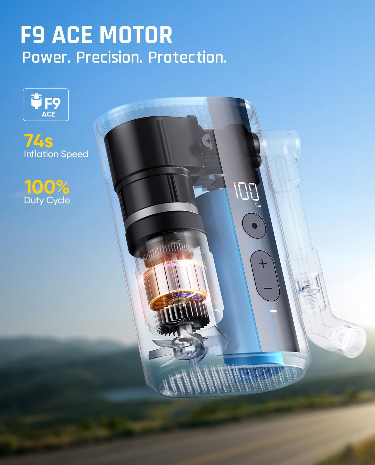 X9 Ace Mini Bike Pump - 150PSI Electric Air Pump with Gauge | 32s Fast Inflation for Mountain & Road Bikes