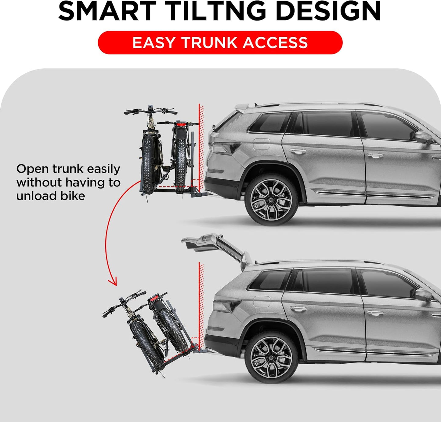 200 LB Capacity Heavy Duty Offroad Ebike Rack – 2 inch Hitch, Anti-Wobble, Folding, Fat Tire Compatible for SUV Truck RV