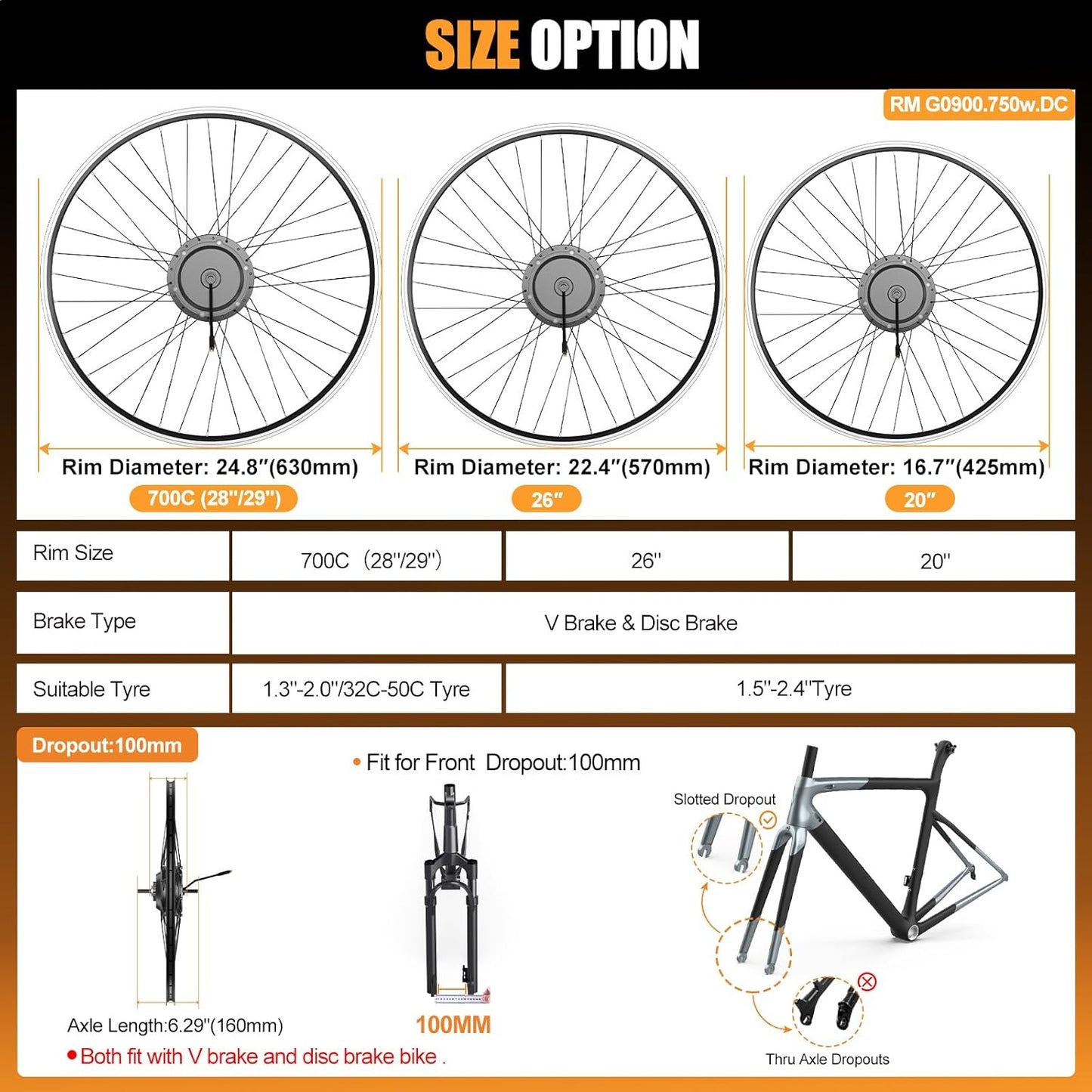 BAFANG 48V 500W Front Hub Motor Conversion Kit - TFT Display & 48V Battery Included for 20"/26"/700C (28"/29") Bikes