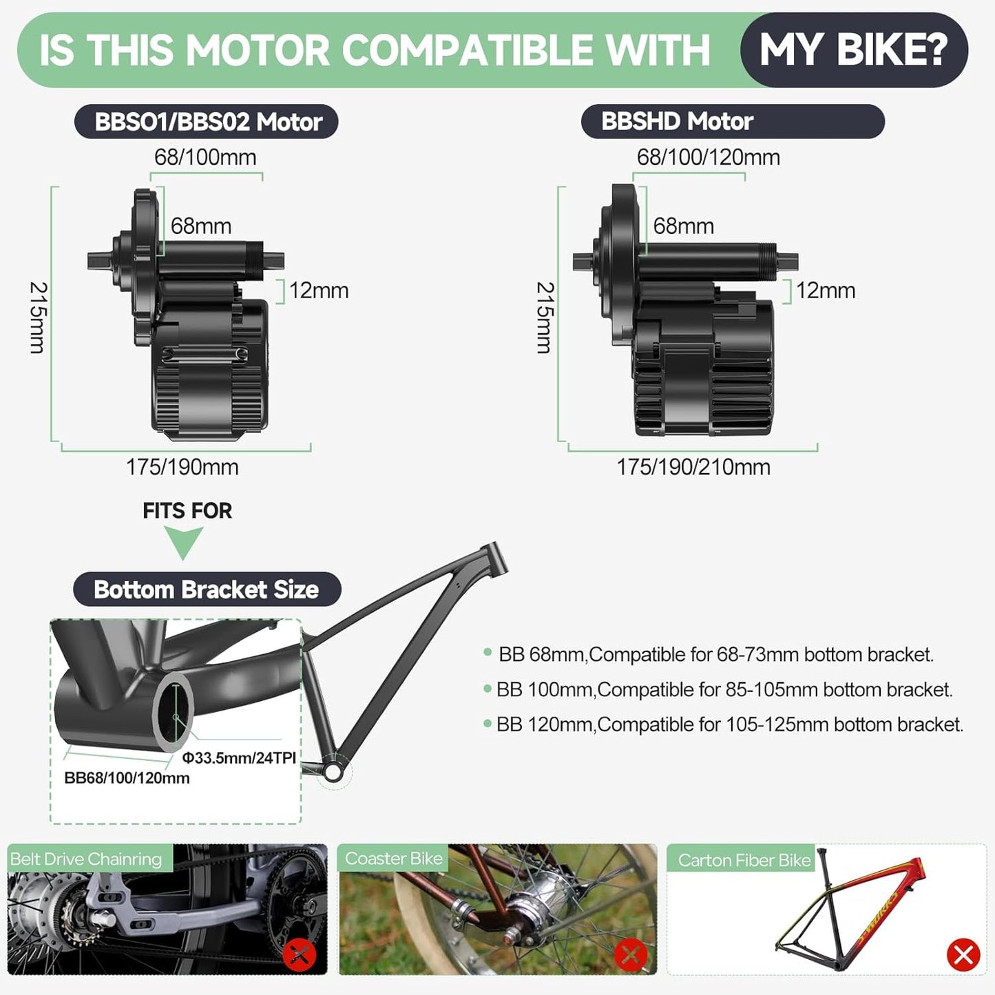 BAFANG BBS02B / BBS-HD Mid Drive E-Bike Kit – 750W/1000W Motor for 68-73mm Frames (Battery Optional)