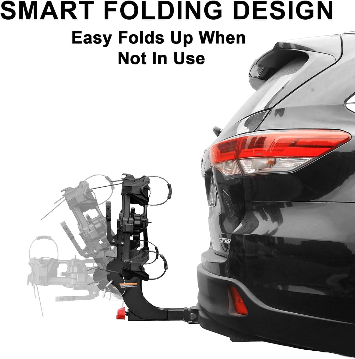 160 lbs 2 E Bike Rack Hitch Mounted – Wobble Free Smart Tilting Folding Electric Bike Racks with Lock, 2" Hitch, Fits 5.5" Fat Tires for Car SUV Trucks