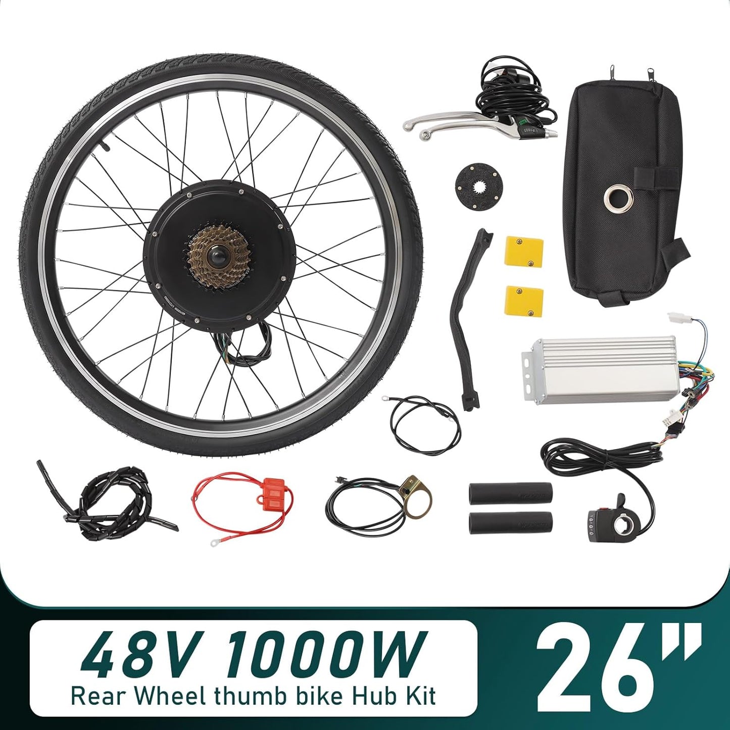 48V 1000W Electric Bike Conversion Kit - 26" Rear Hub Motor with Thumb Throttle & Pedal Assist (PAS) | Complete E-Bike Kit for 26 Inch Bikes
