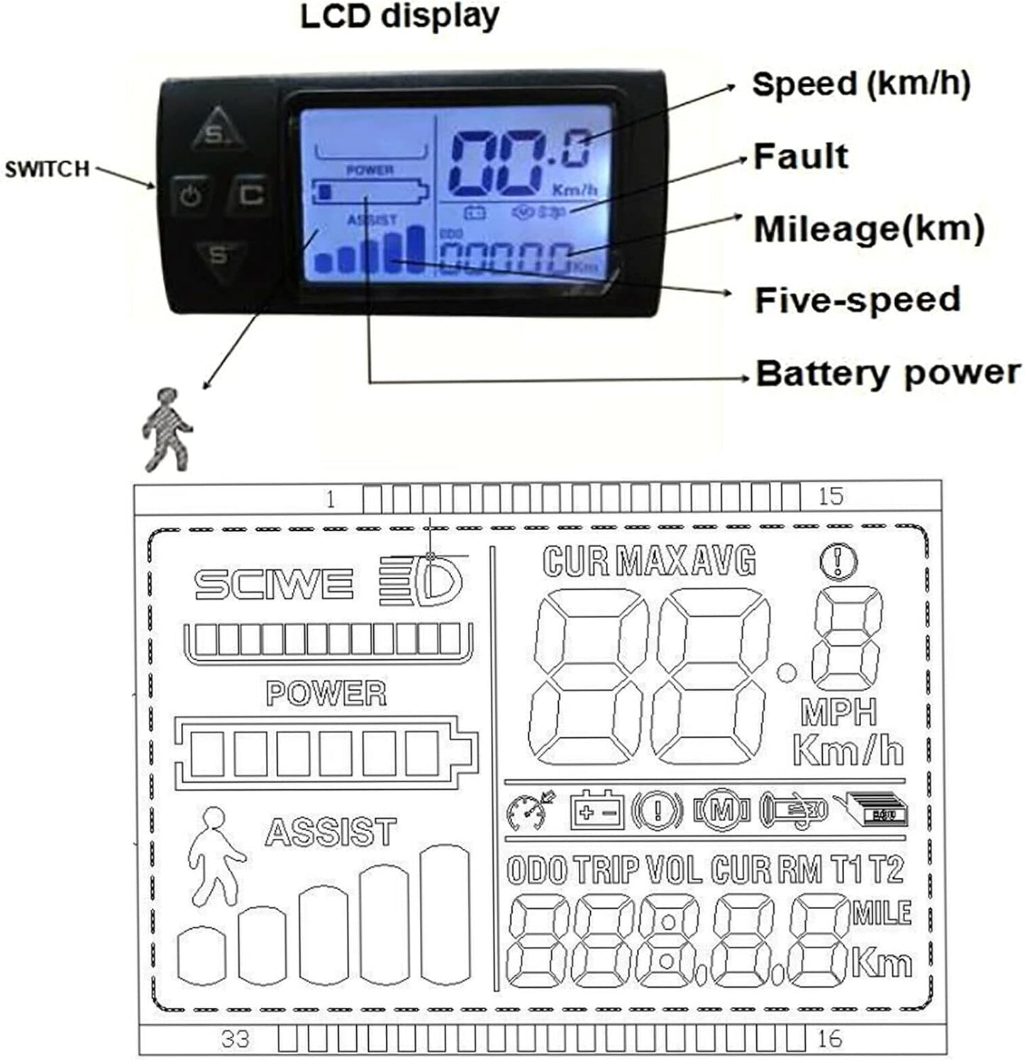 36V 350W Electric Bike Conversion Kit 26 Inch Front Wheel E-Bike Motor Hub Motor Set 5 Speed Adjustable 35 Km/H Electric Bicycle Kit LCD Display Controller for Mountain Bike Road Cycling Commuter