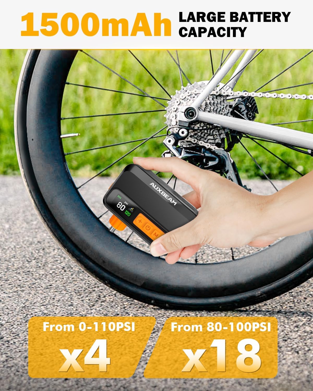 New 120 PSI Electric Bike Pump with Gauge - Ultra-Fast Portable Bicycle Pump for Road, MTB, E-Bike Tires | Pocket-Sized & High Pressure
