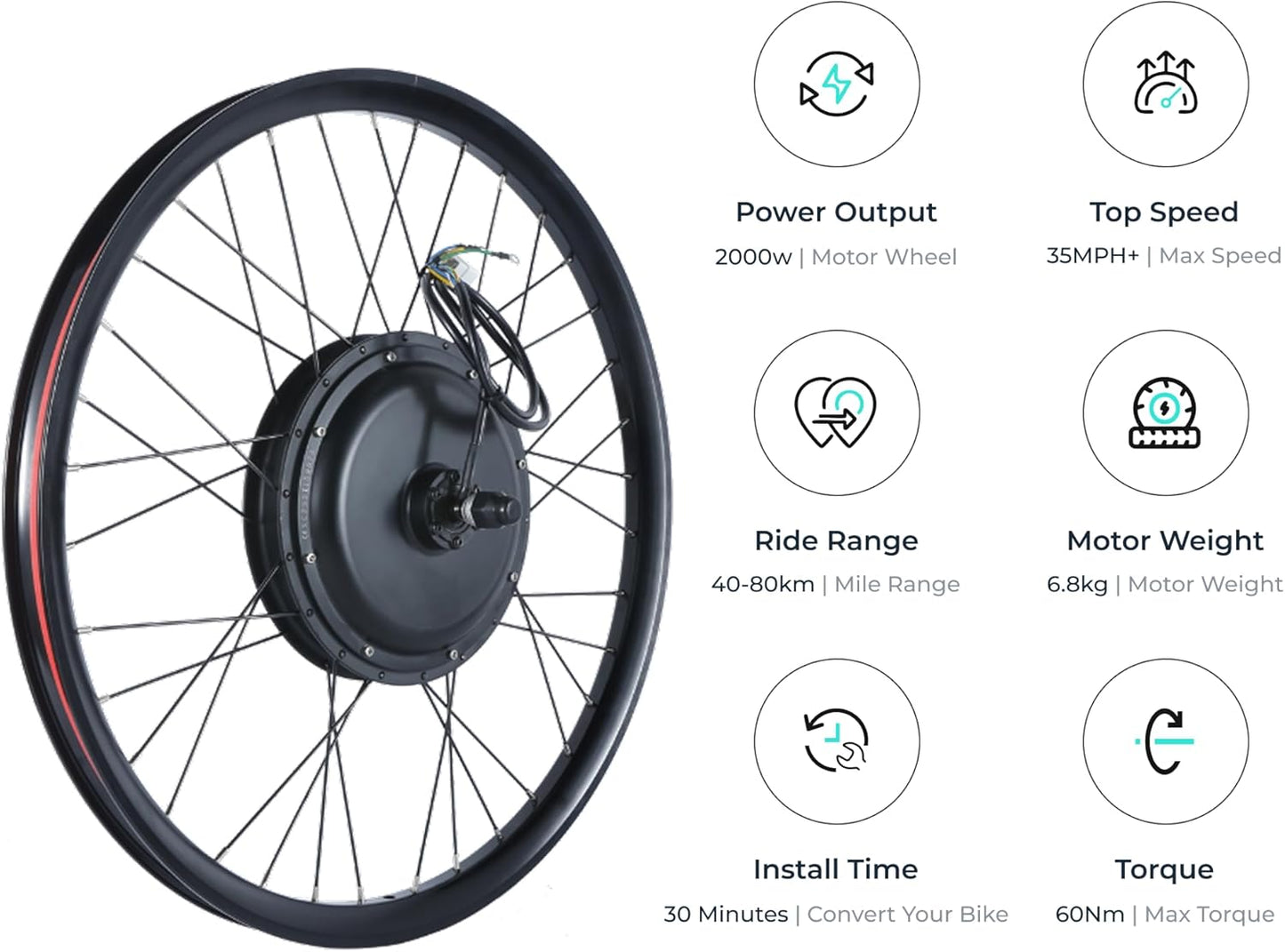 52V 2000W Electric Bike Rear Wheel Motor Kit with LCD & PAS System