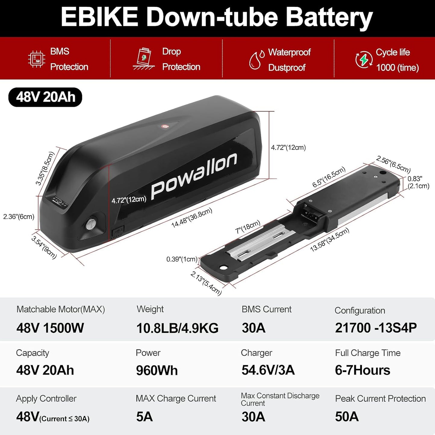 BAFANG G062 48V 750W Fat Tire E-Bike Conversion Kit for Rear Wheel - 20"x4.0" with Cassette & Disc Brake Compatibility, 175mm Hub Motor