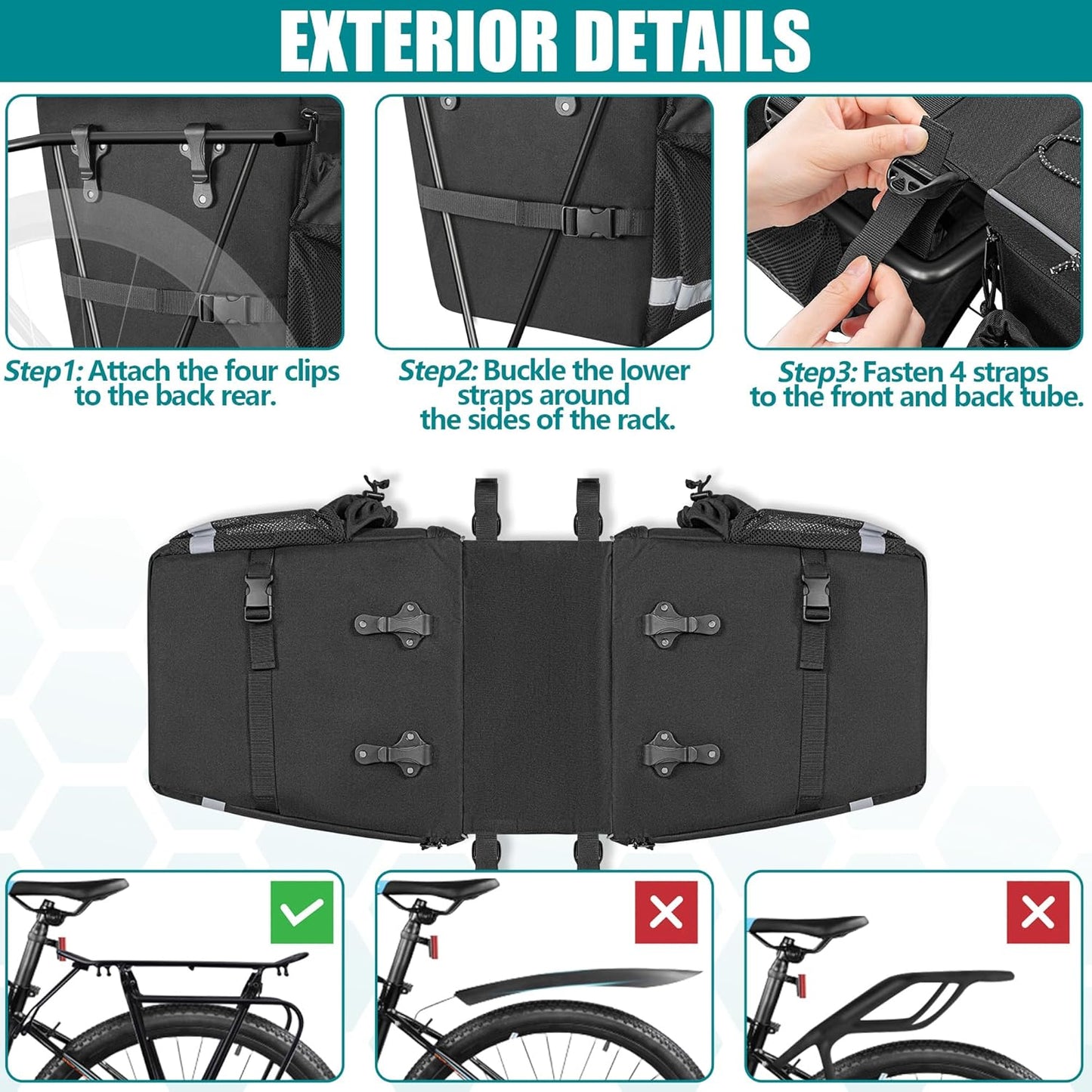 50L Bike Panniers with Rain Cover - Expandable Waterproof Bicycle Saddle Bag, Multi-Pocket Bike Luggage for Commuting & Touring