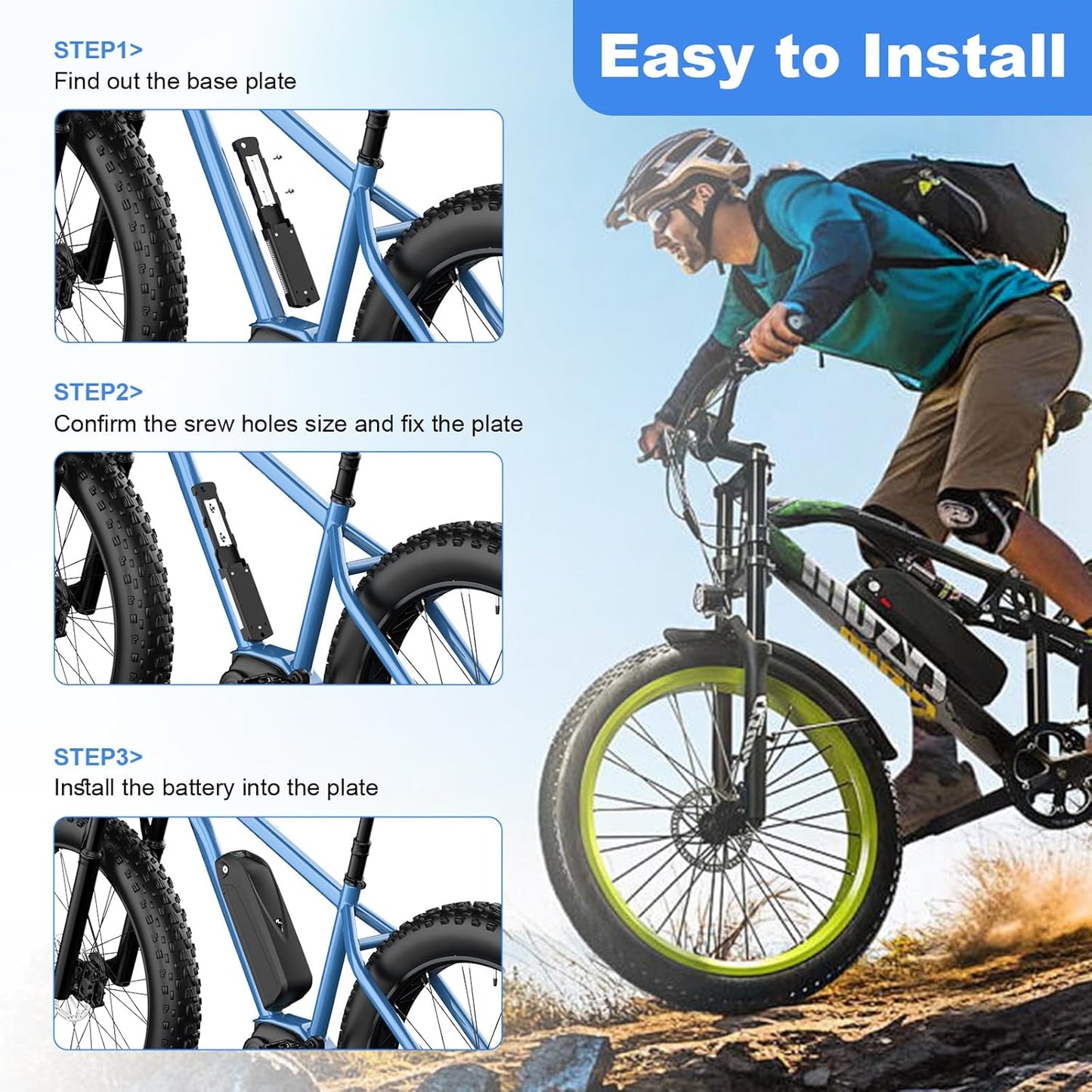 52V 25Ah Ebike Battery - UL Certified 36V/48V/52V/60V Lithium Battery for 500W-2200W Bafang & Ebike Conversion Kits (Smart BMS Included)