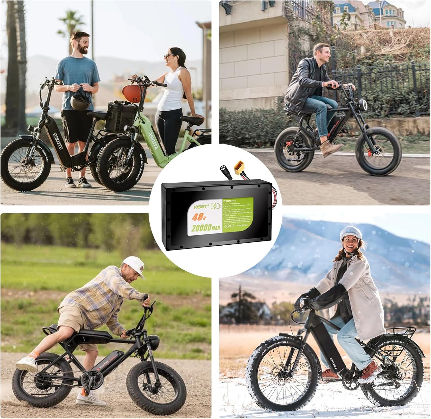 48V 20000mAh Ebike Battery Pack with Case - 30A BMS, Waterproof & Shockproof for 200W-1200W E-Bikes & Scooters