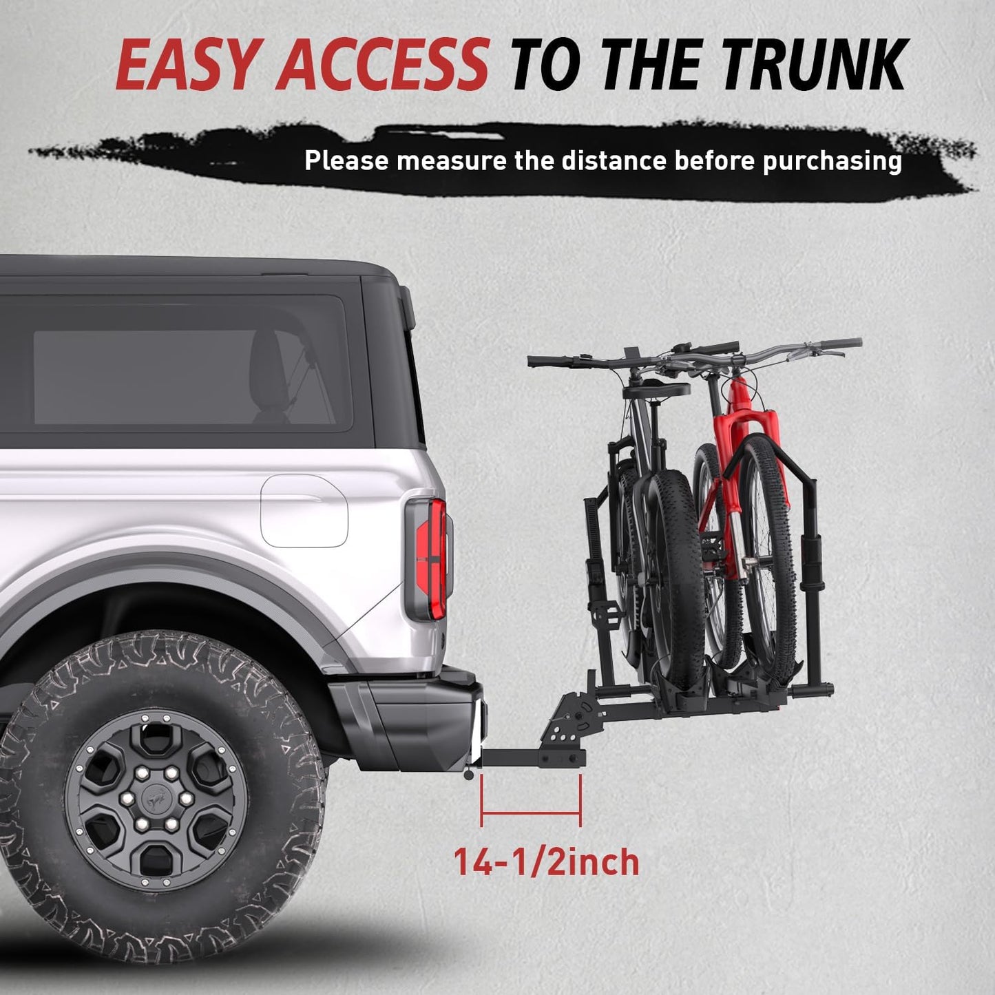 Wheel-Mount 2-Bike Platform Rack Hitch – No Frame Contact Bike Carrier for Car SUV Truck, 200Lbs Heavy Duty for 4.7" Fat Tire E-Bikes, 2" Receiver Tilting Folding Black