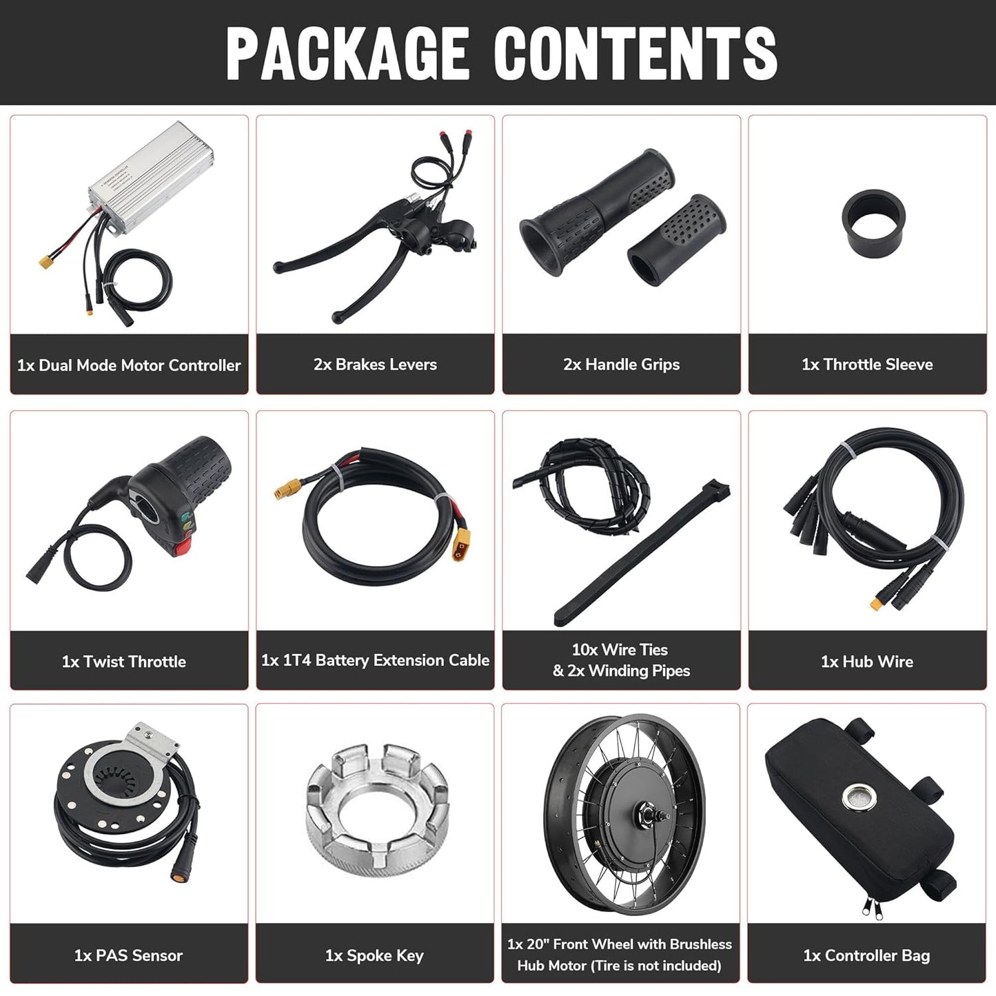 1000W Fat Tire E-Bike Conversion Kit - 20"x4" Front Wheel 48V Hub Motor