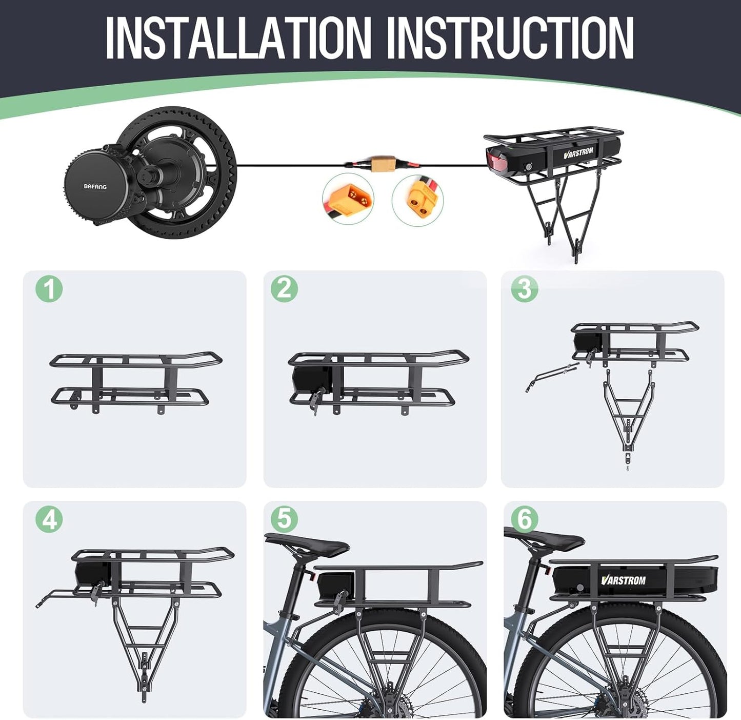 48V 17.5Ah Rear Rack E-Bike Battery 840Wh with USB Port | Compatible with Bafang Mid Drive & Hub Motor Kits (0-1200W)
