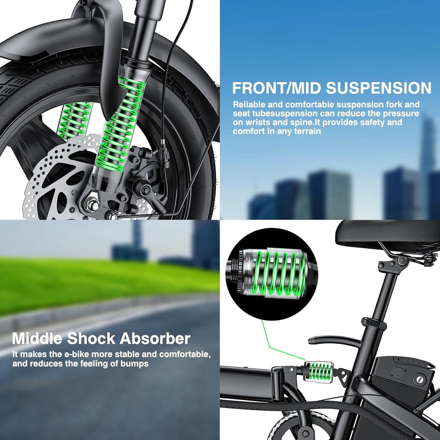 Electric Bike for Adults and Teens 14" Foldable Mini Electric Bicycle 520W-560W Motor 20-24MPH 32 Miles Range 48V 10Ah Battery 3-Level Pedal Assist UL 2849 Certified