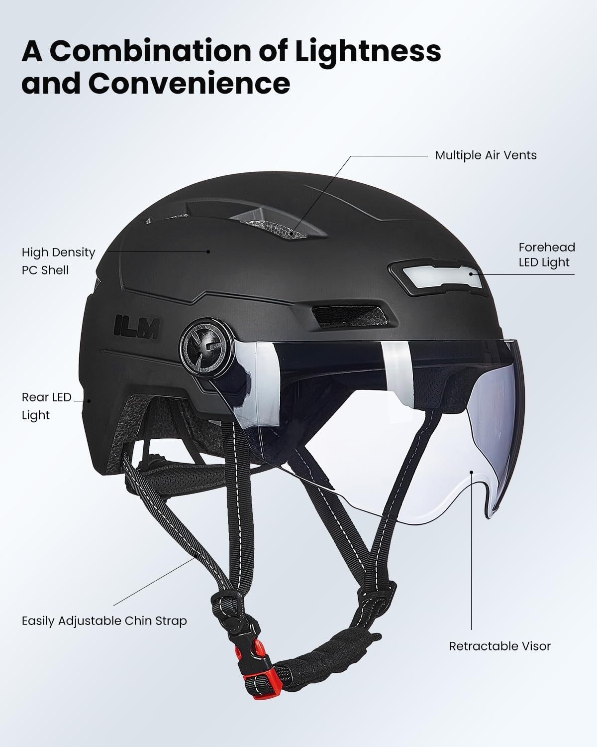 USB Rechargeable LED Bike Helmet with Front & Back Light | Cycling Helmet for Adults with Removable Goggles (Men & Women)