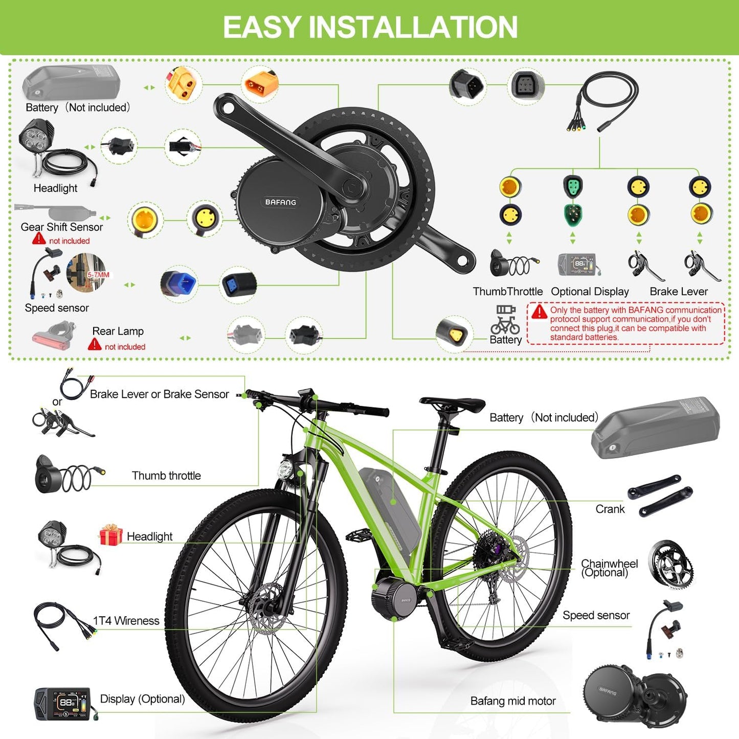 BAFANG Mid Drive Ebike Conversion Kit - 500W/750W/1000W BBS02B HD Motor with LCD Display & Battery | E-Bike Motor Kits