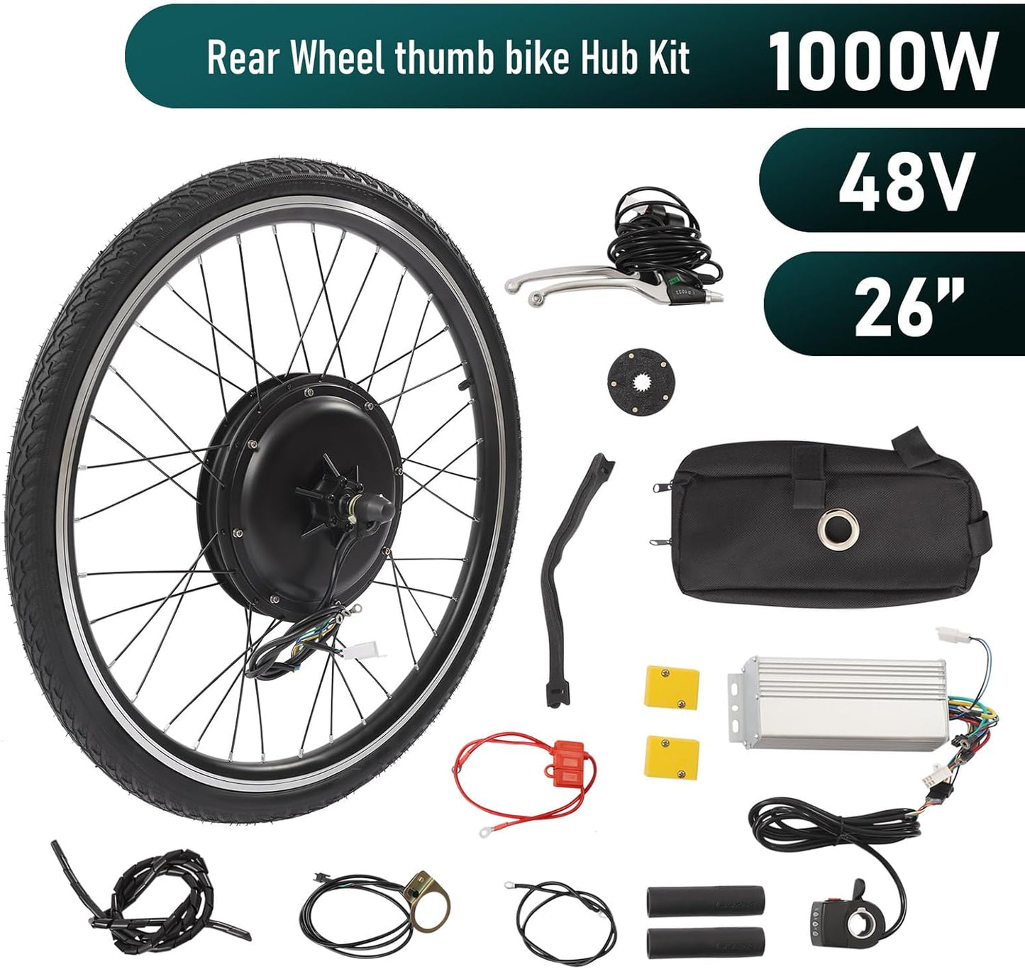 48V 1000W Electric Bike Conversion Kit - 26" Rear Hub Motor with Thumb Throttle & Pedal Assist (PAS) | Complete E-Bike Kit for 26 Inch Bikes
