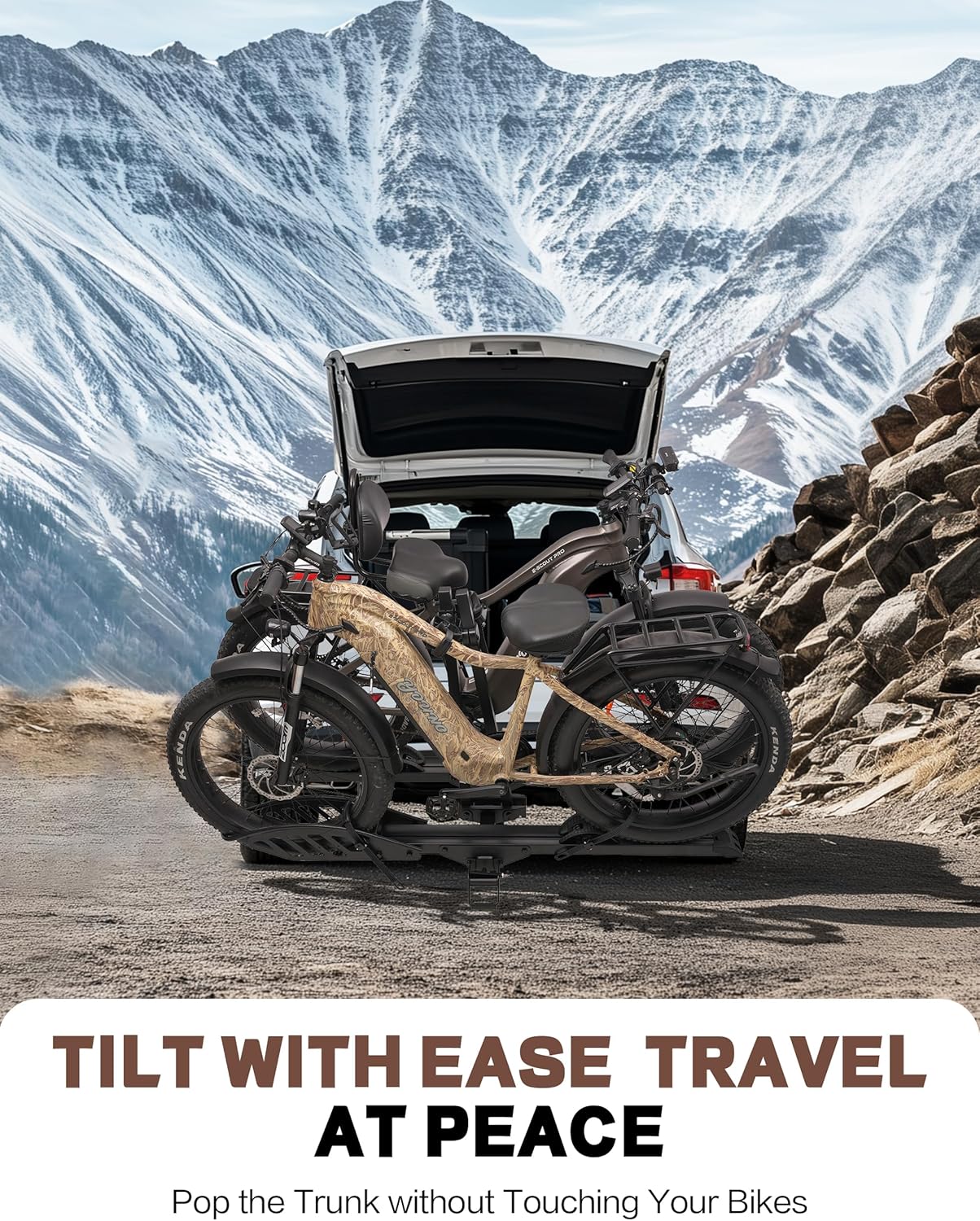 E-Bike Rack with Ramp – 200 lbs Capacity Hitch 2 Bike Rack, Foldable Platform Carrier for Cars Trucks SUVs Minivans, Up to 5" Fat Tire, 2" Receiver