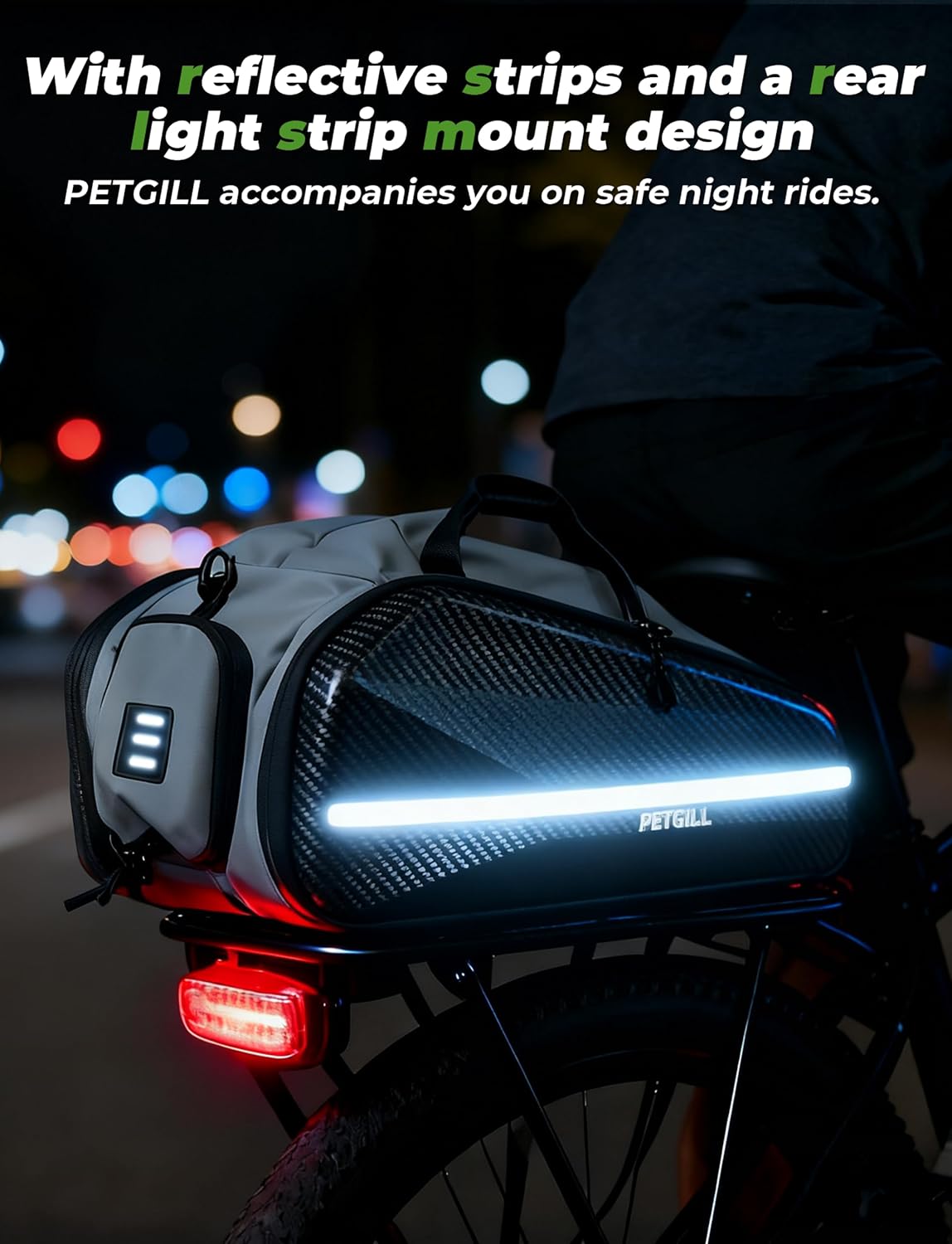 40L Ebike Battery Bag - Waterproof Hard Shell Rear Rack Bag with Reflective Strips & Shoulder Straps for E-Bikes