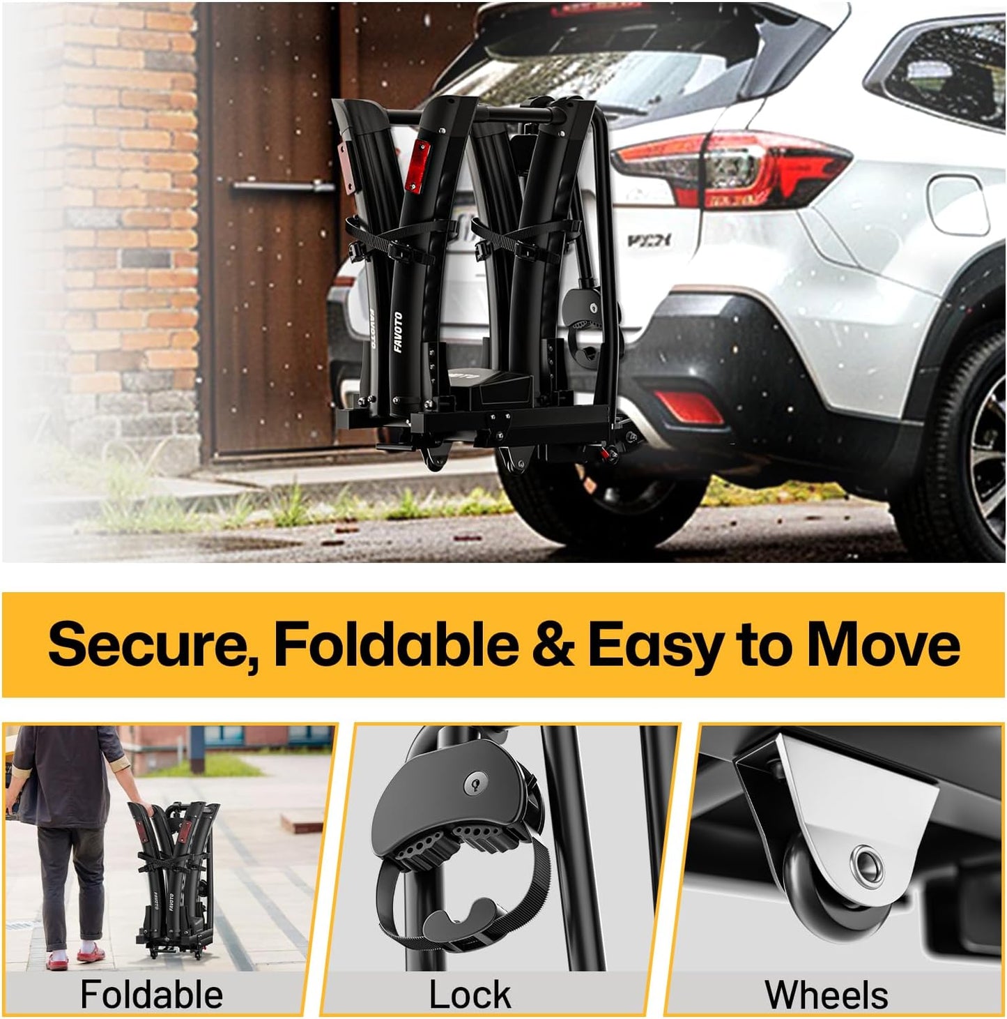 200 lbs Bike Rack for Car with Ramp – 2-Bike Hitch Mount for E-Bikes, Foldable & Tilt-Back, Fits 2" Receiver SUV Truck