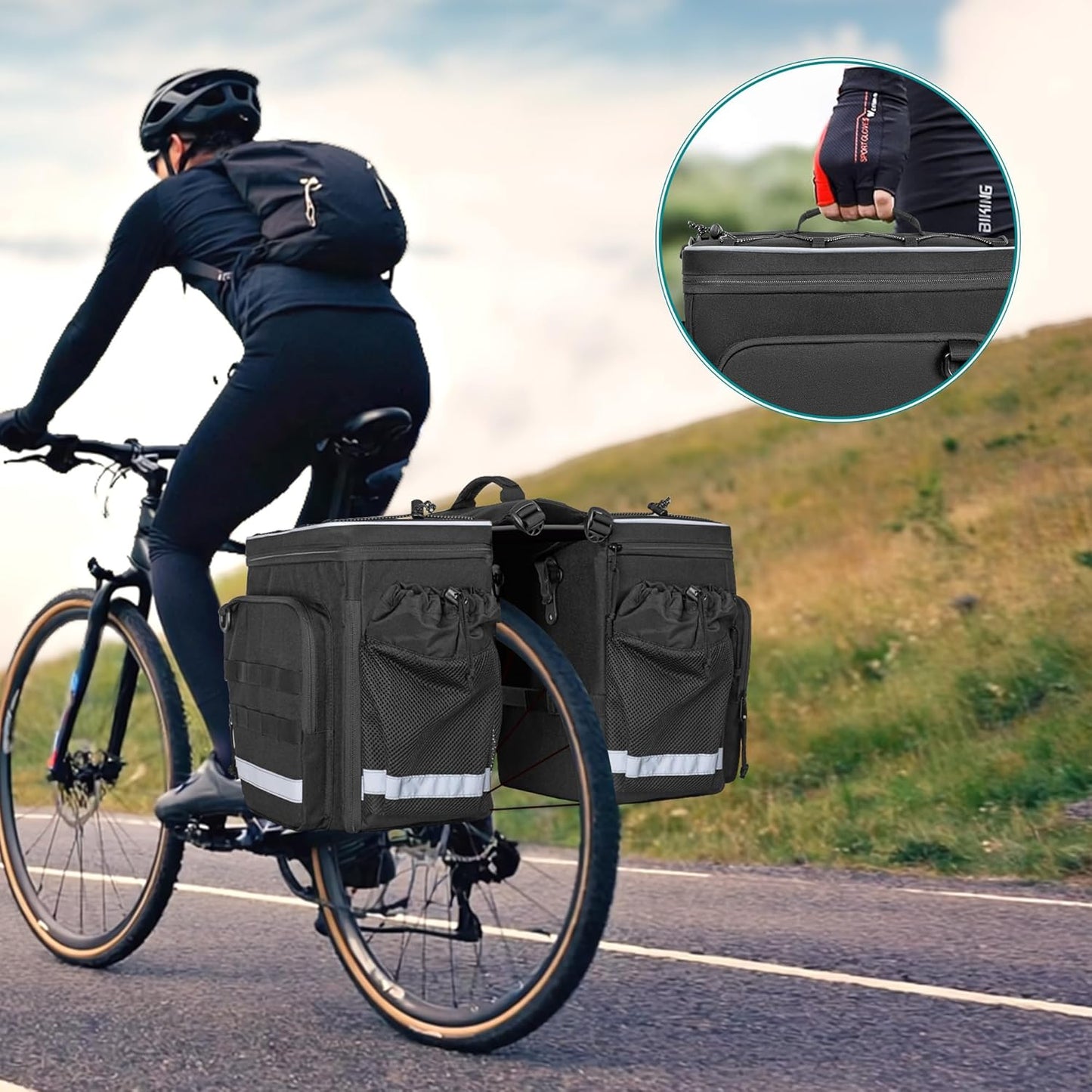 50L Bike Panniers with Rain Cover - Expandable Waterproof Bicycle Saddle Bag, Multi-Pocket Bike Luggage for Commuting & Touring