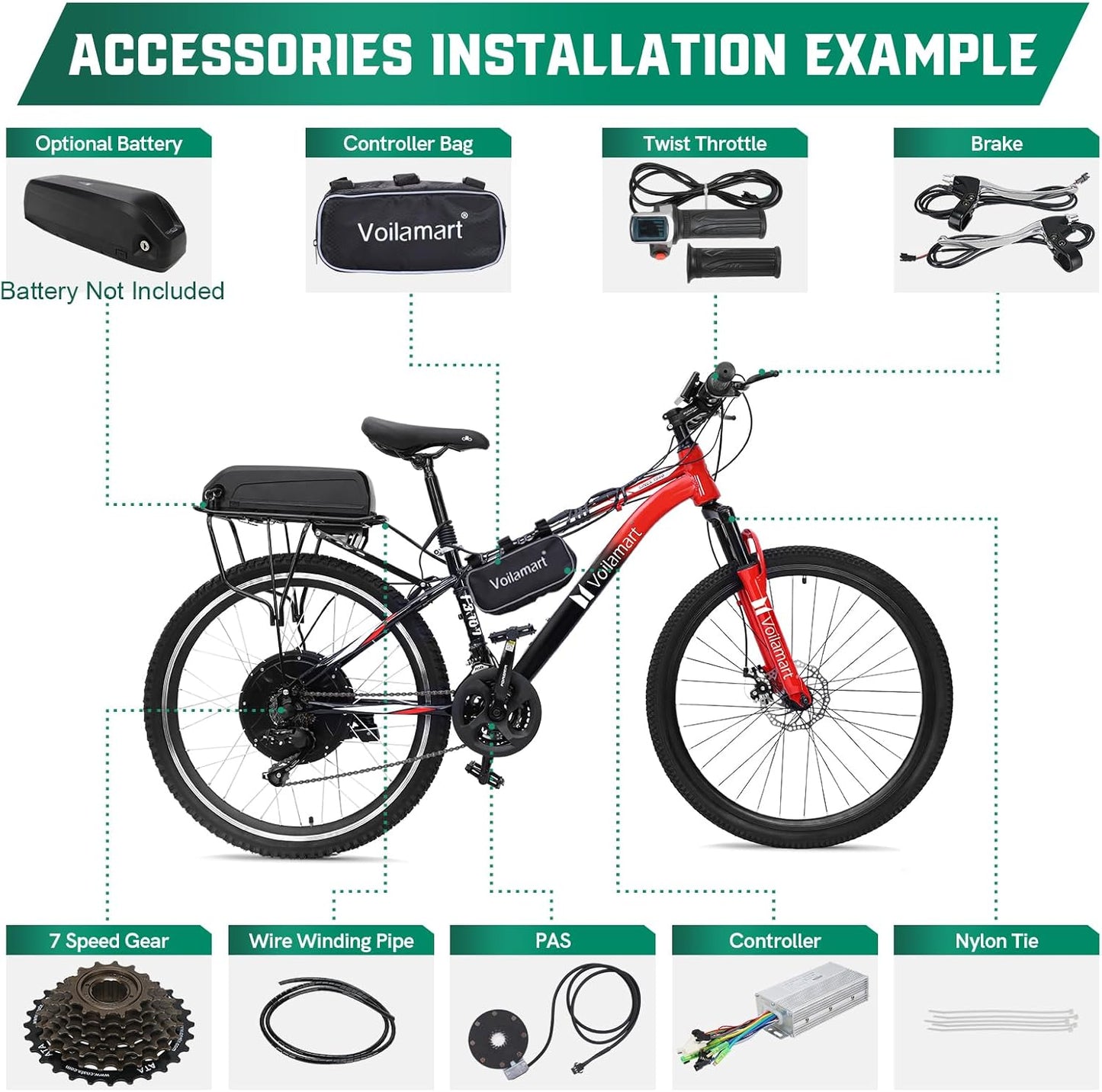 48V 1000W E-Bike Conversion Kit for 26" Bicycles - Rear Hub Motor Kit