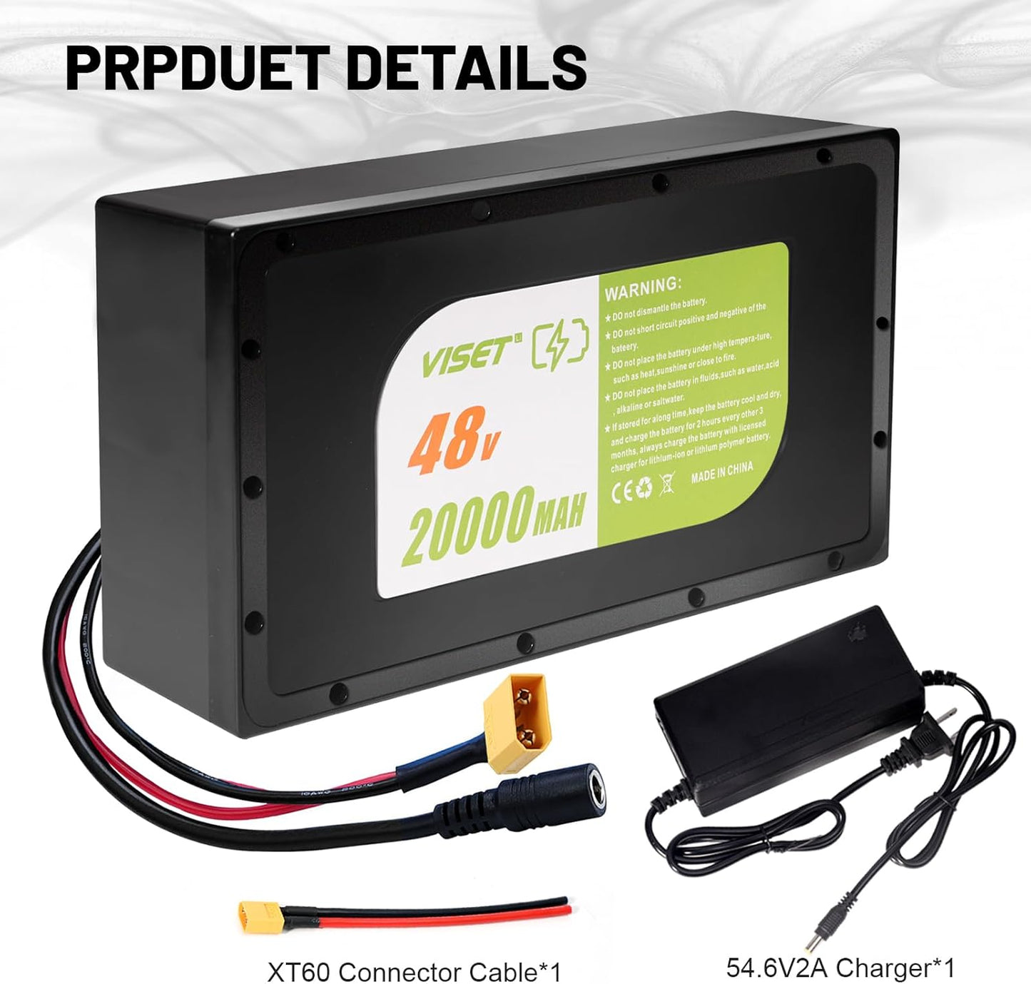 48V 20000mAh Ebike Battery Pack with Case - 30A BMS, Waterproof & Shockproof for 200W-1200W E-Bikes & Scooters