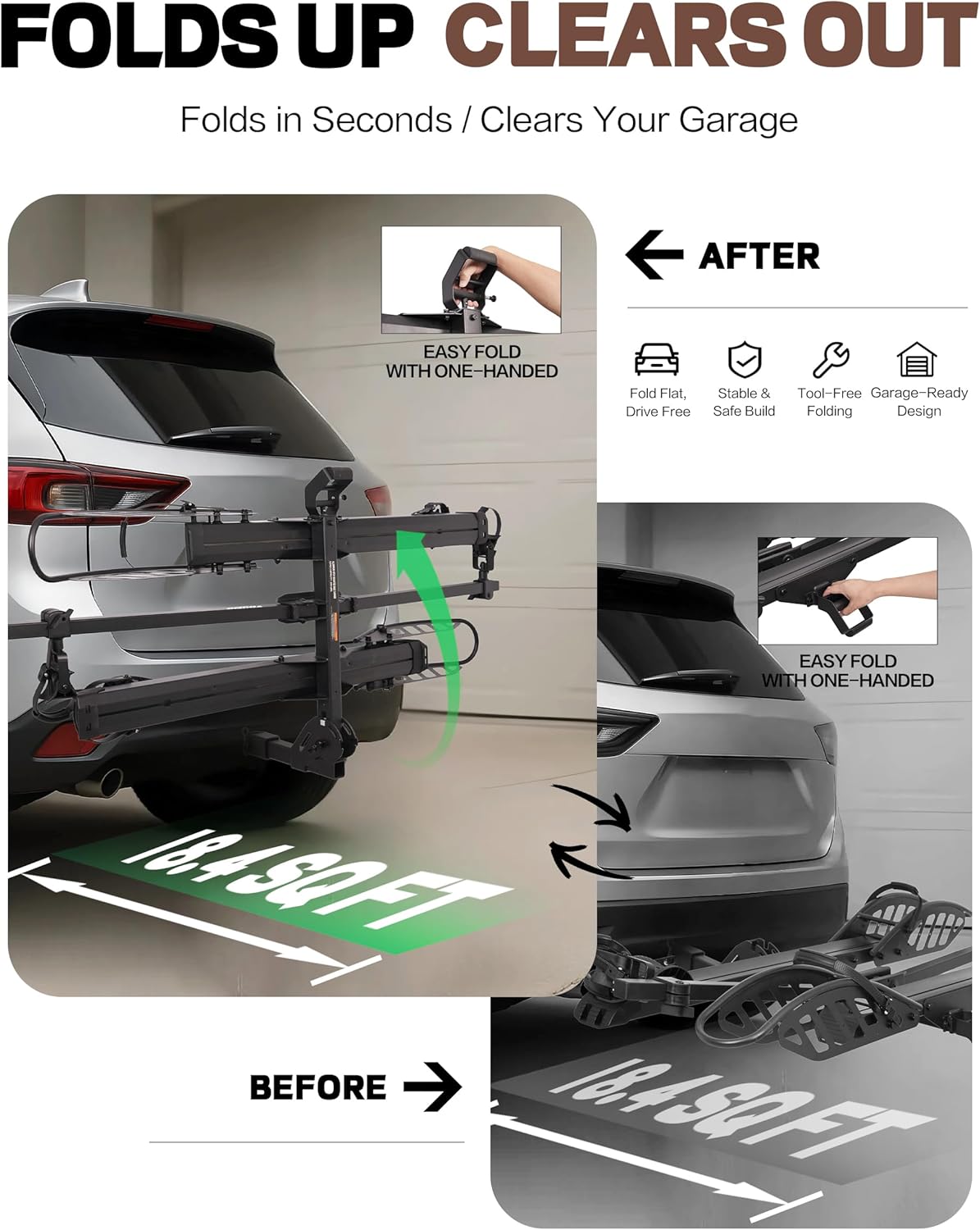 E-Bike Rack with Ramp – 200 lbs Capacity Hitch 2 Bike Rack, Foldable Platform Carrier for Cars Trucks SUVs Minivans, Up to 5" Fat Tire, 2" Receiver