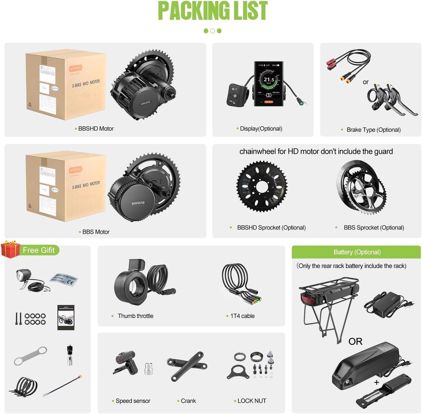 BAFANG BBS02 48V 750W Mid Drive E-Bike Conversion Kit with Chainring & LCD Display (No Battery) | Mid Motor E-Bike Kits