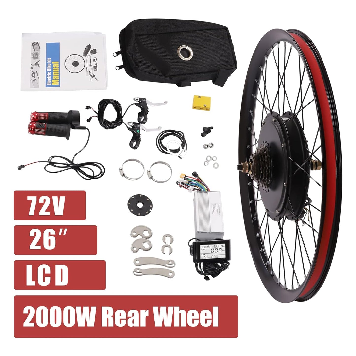 72V 2000W Rear Wheel Electric Bike Conversion Kit with Multifunction Display | 26 Inch
