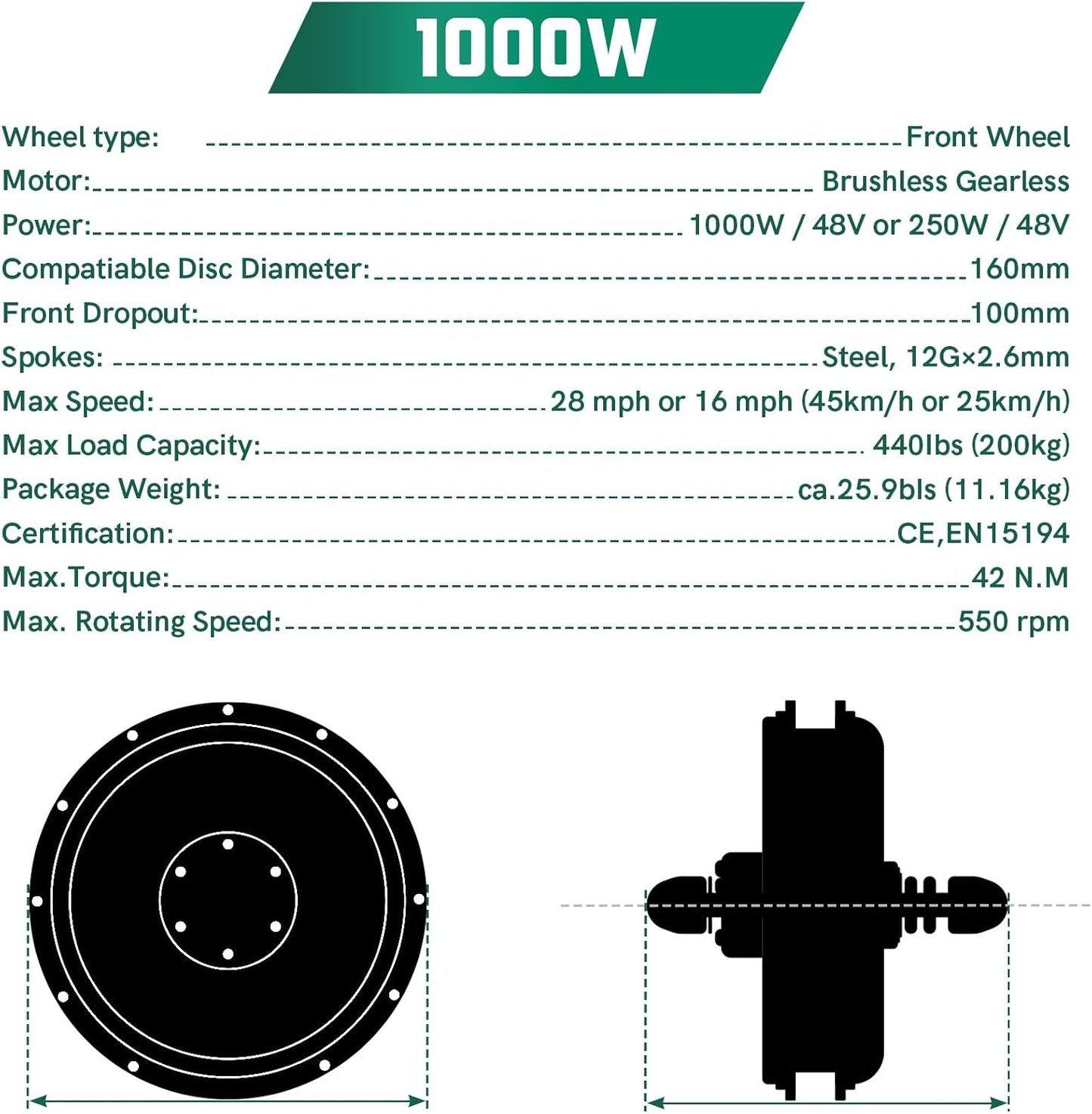 48V 1000W Electric Bicycle Conversion Kit 26IN Ebike Front Hub Motor Wheel Kit 100mm 1000W Brushless Motor Turn Pedal Bicycle Into Ebike with LCD Display Controller E-Bike Conversion Set