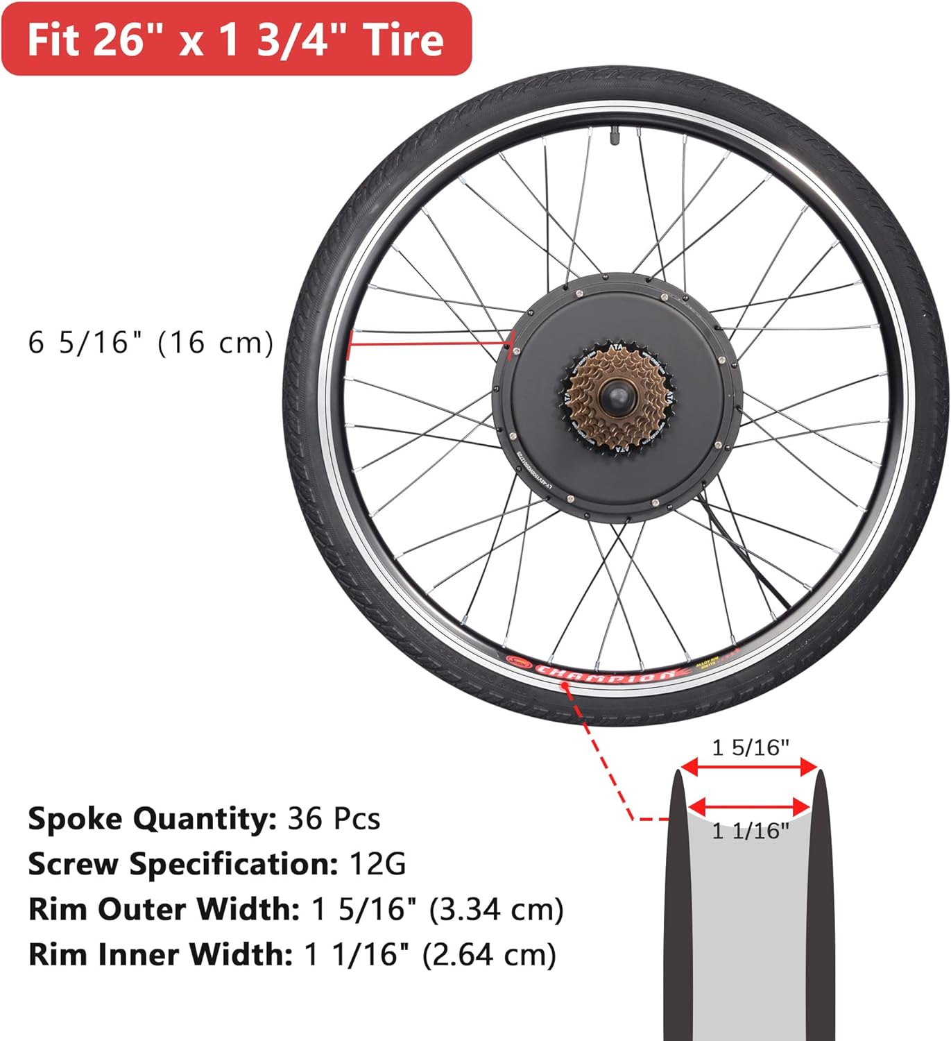 AW 48V 1000W Electric Bike Conversion Kit - 26" Front/Rear Wheel Powerful Motor with Dual Mode Controller & Twist/Thumb Throttle | Complete E-Bike Wheel Kit