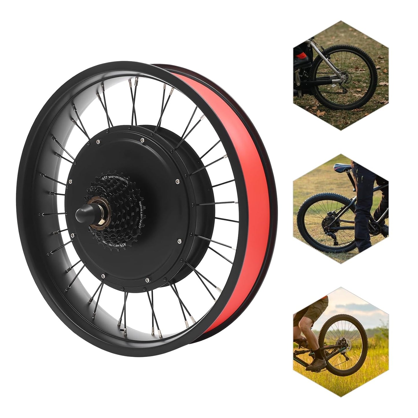 20" 48V 2000W E-Bike Conversion Kit, Rear Wheel Motor for Snow Bike & Snowmobile